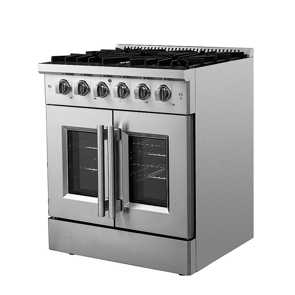 Angle. Forno Appliances - Galiano 4.32 Cu. Ft. Freestanding Gas Range with French Doors and LP Conversion Kit - Stainless Steel.