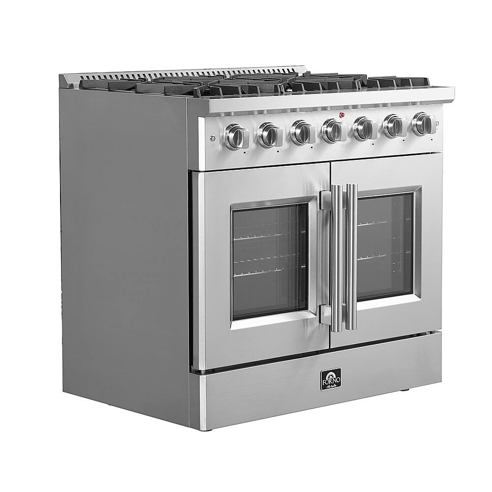 Angle. Forno Appliances - Galiano 5.36 Cu. Ft. Freestanding Gas Range with French Doors and LP Conversion Kit - Silver.