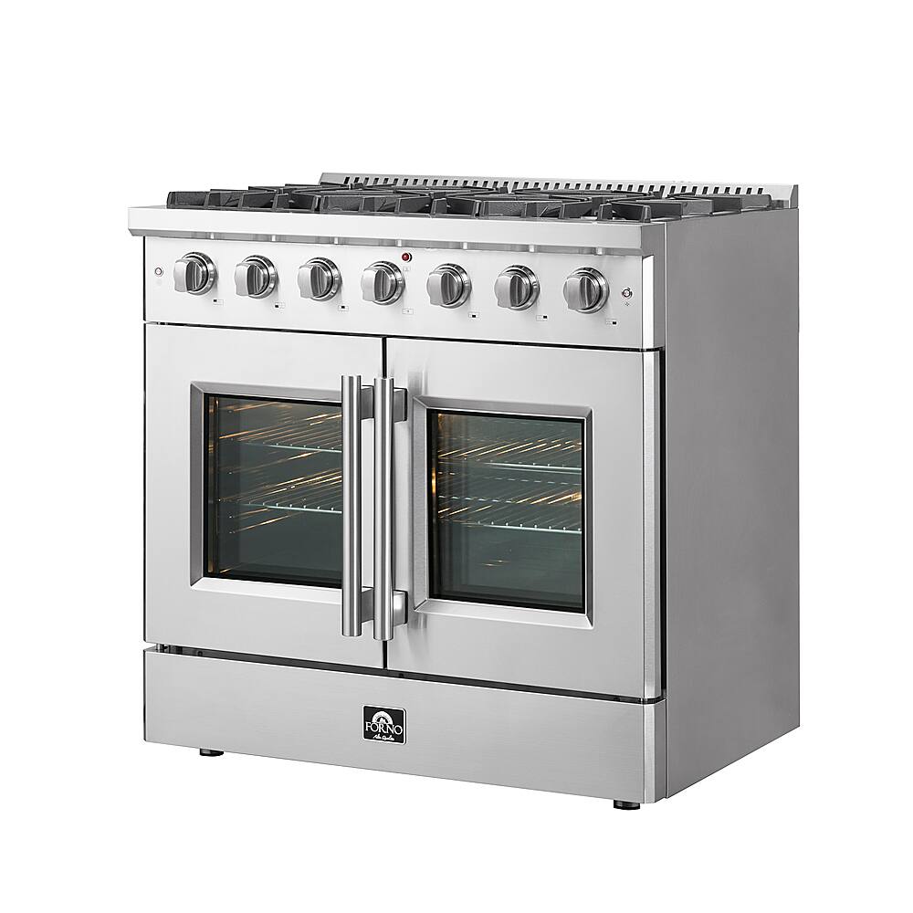 Left. Forno Appliances - Galiano 5.36 Cu. Ft. Freestanding Gas Range with French Doors and LP Conversion Kit - Silver.