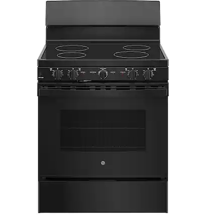 Front. GE - GE 30” Free-standing Electric Radiant Smooth Cooktop Range - Black.