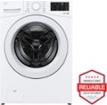 The image features a white LG washing machine with a front load design. The machine has a large drum and a digital display, making it a modern and efficient appliance. The washing machine is part of the America's Most Reliable Line of Appliances, as recognized by a leading consumer organization in 2023.