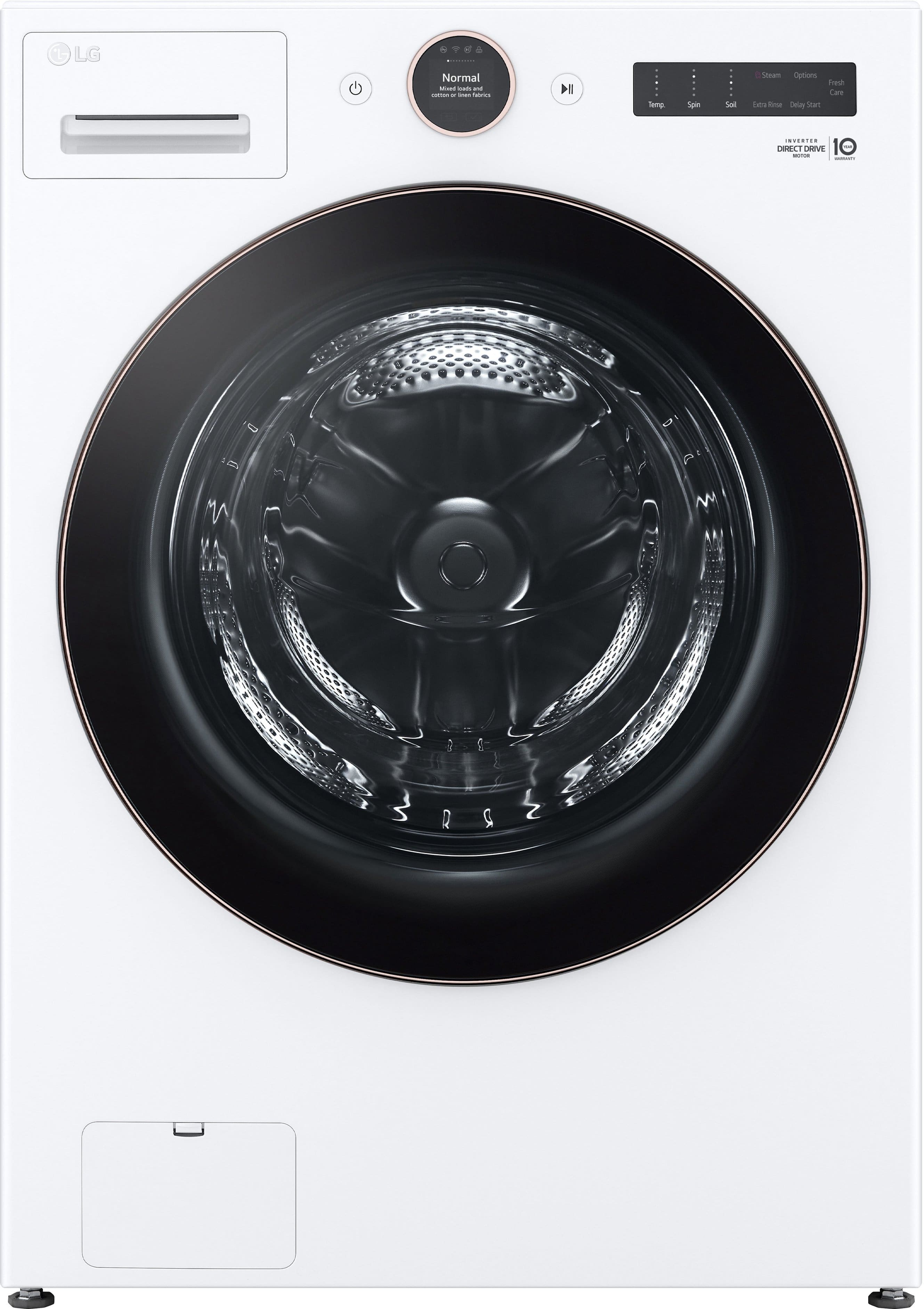 Front. LG - 5.0 Cu. Ft. High-Efficiency Smart Front Load Washer with Steam and TurboWash 360 - White.