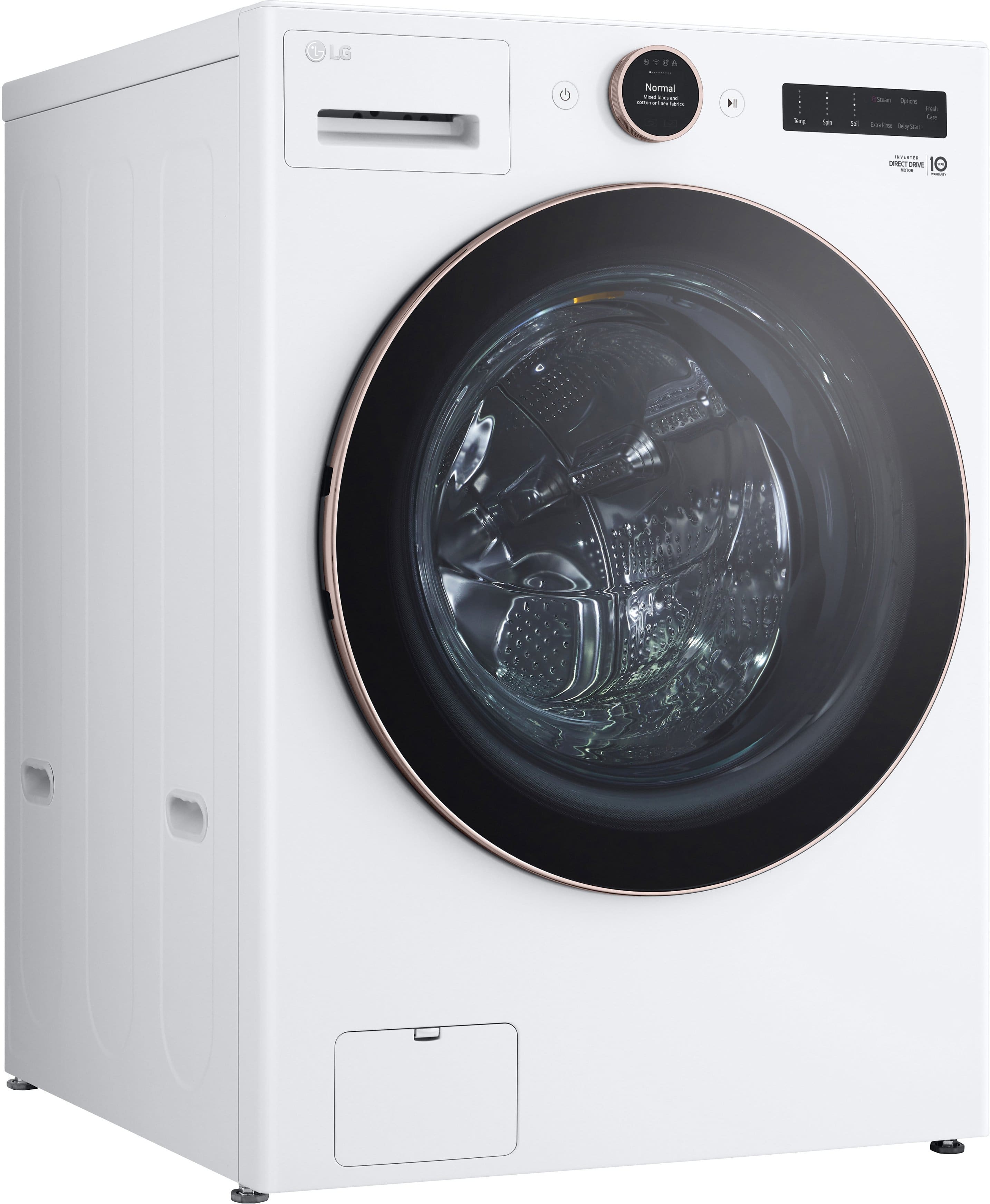 Angle. LG - 5.0 Cu. Ft. High-Efficiency Smart Front Load Washer with Steam and TurboWash 360 - White.