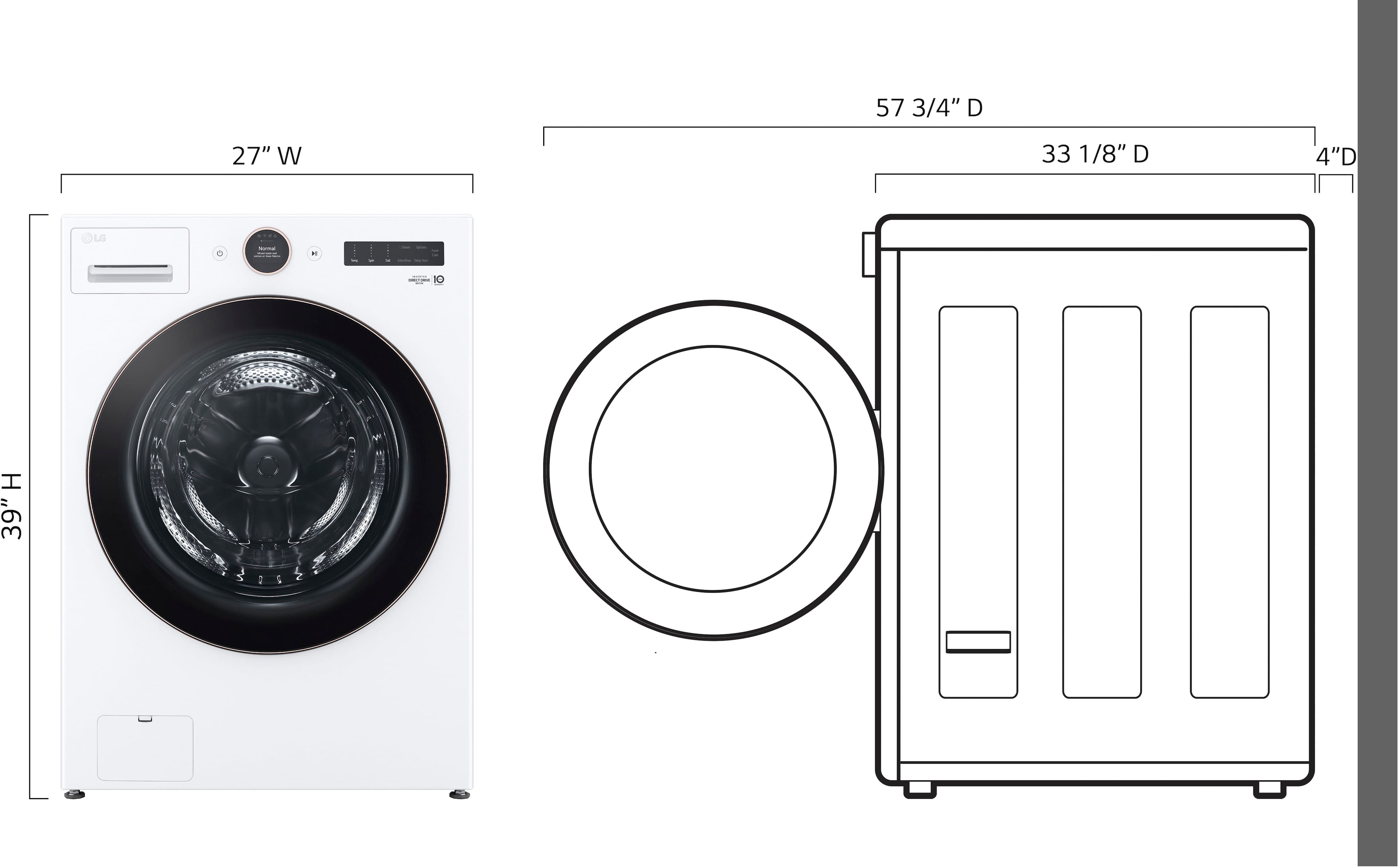 Left. LG - 5.0 Cu. Ft. High-Efficiency Smart Front Load Washer with Steam and TurboWash 360 - White.