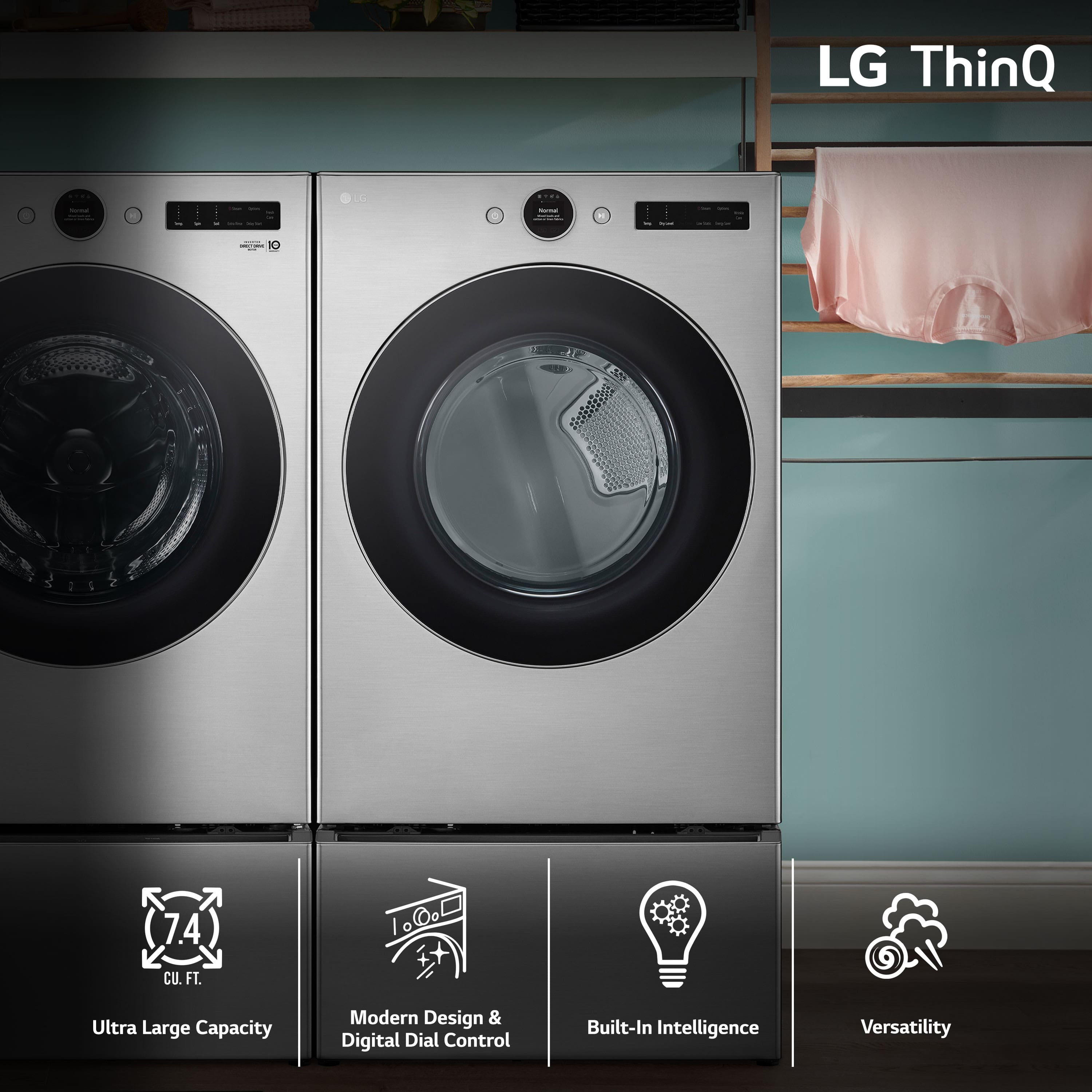 LG ThinQ d - O + 7.4 CU. FL. 1000 O Oo IX Ultra Large Capacity Modern Design & Digital Dial Control Built-In Intelligence Versatility