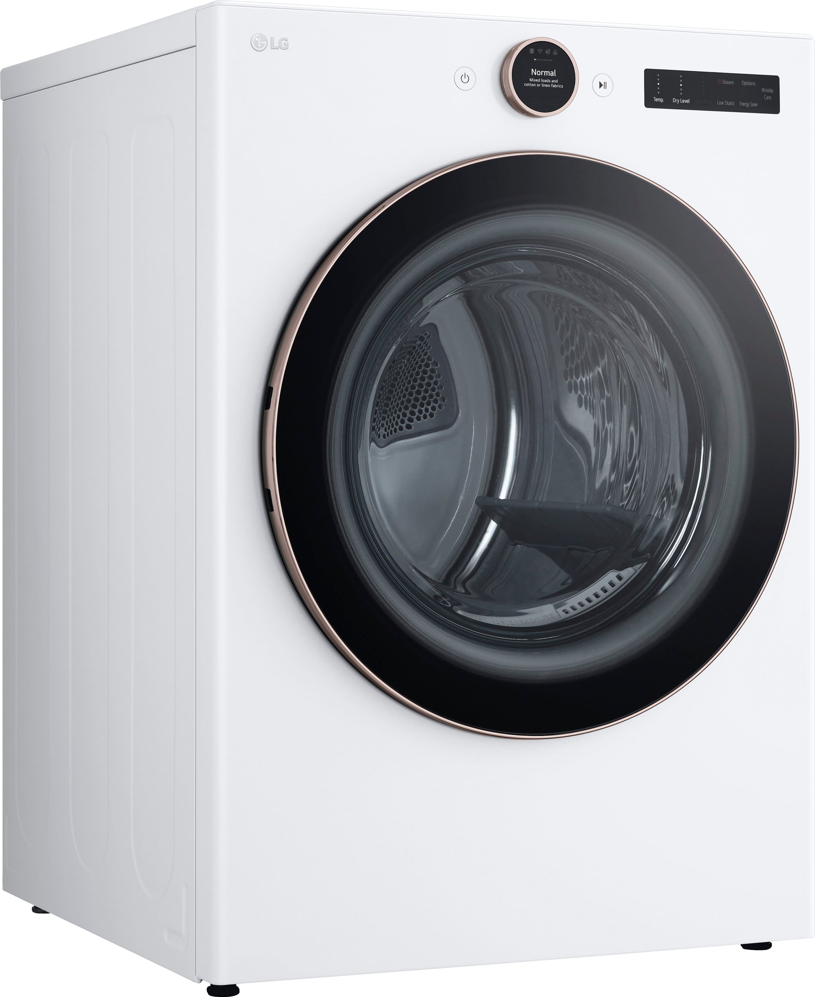 Angle. LG - 7.4 Cu. Ft. Stackable Smart Electric Dryer with Steam and Sensor Dry - White.