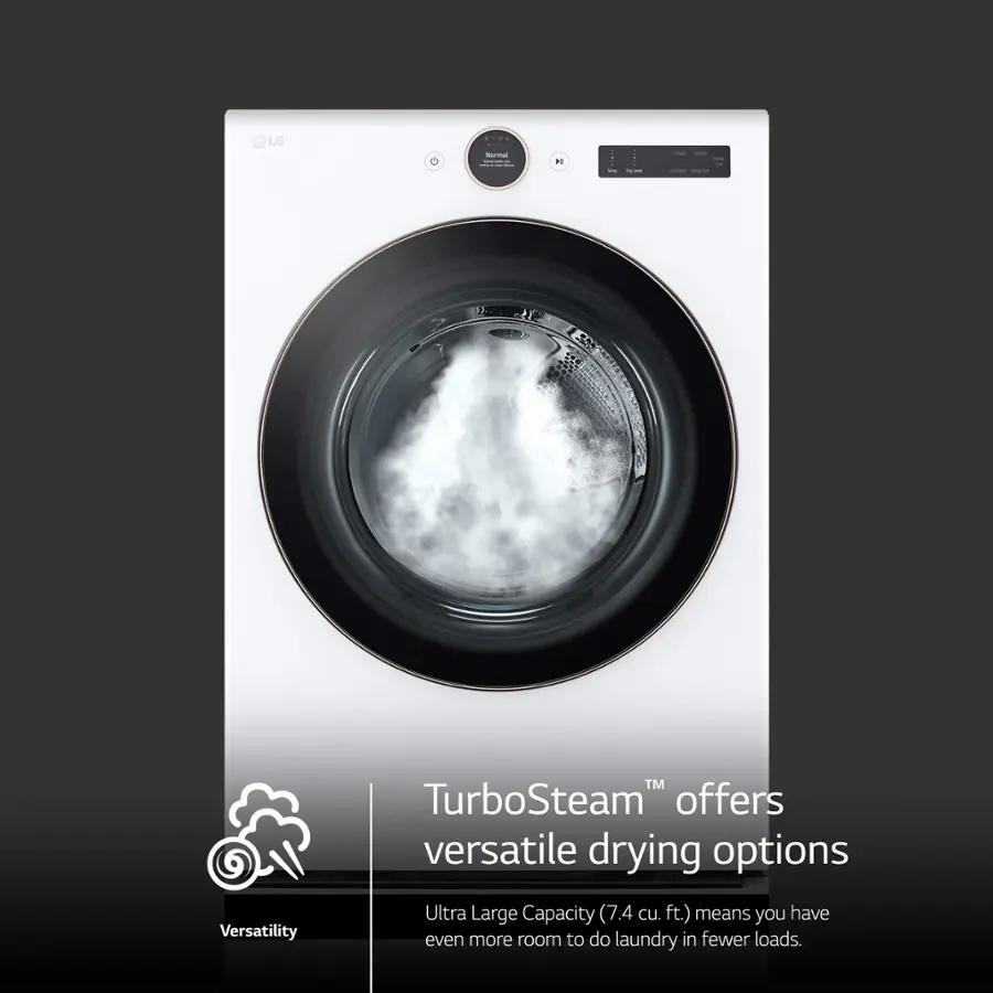 TurboSteam offers versatile drying options. Ultra Large Capacity (7.4 cu. ft.) means you have even more room to do laundry in fewer loads.
