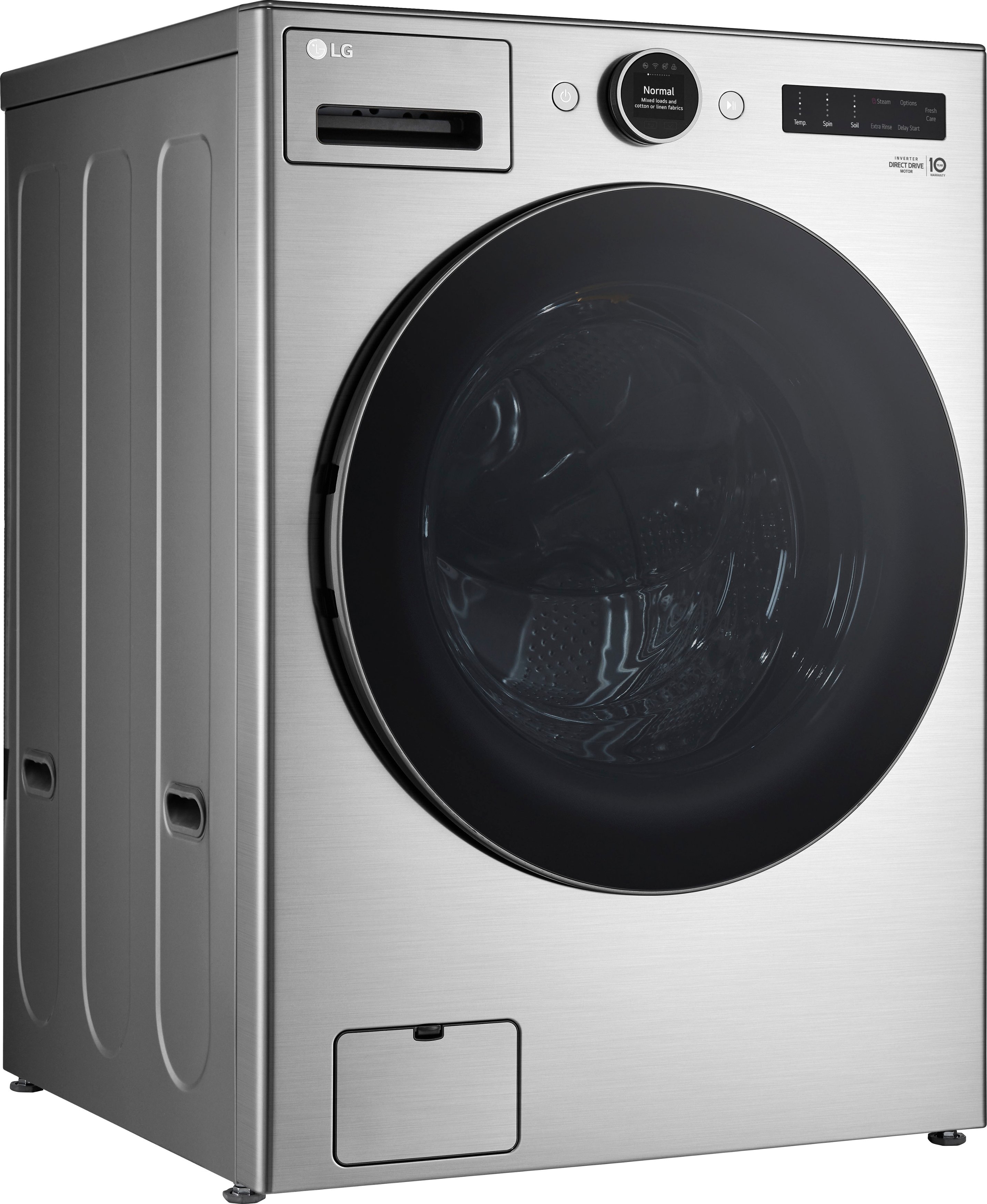 Angle View: LG - 4.5 Cu. Ft. High-Efficiency Smart Front Load Washer with Steam and TurboWash 360 - Graphite Steel