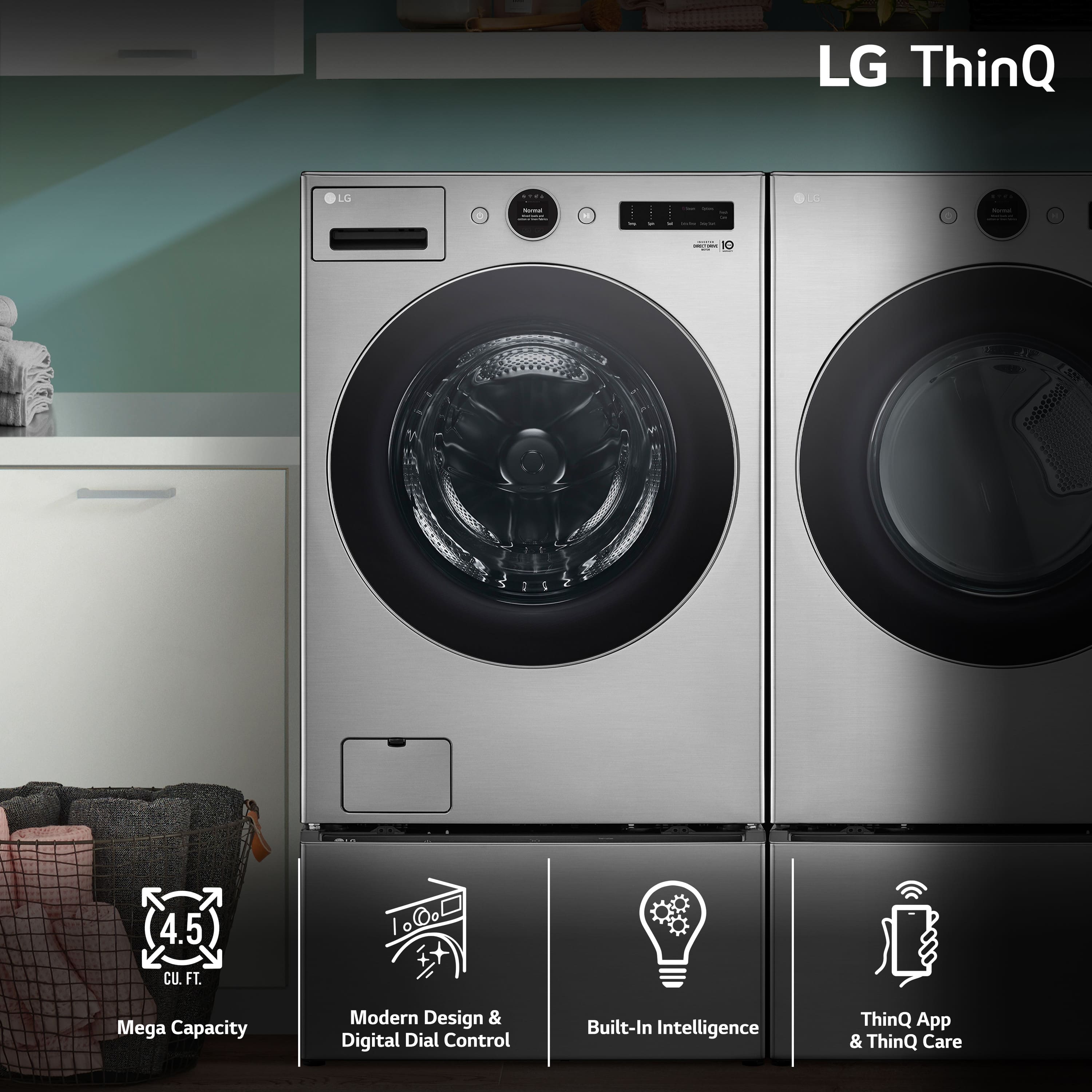 LG ThinQ LC - 4.5 CU. FT. 100o O IX Mega Capacity Modern Design & Digital Dial Control Built-In Intelligence ThinQ App & ThinQ Care