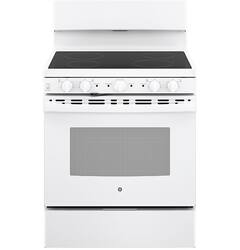 GE - 30” Free-standing Electric Radiant Smooth Cooktop Range - White - Front_Zoom