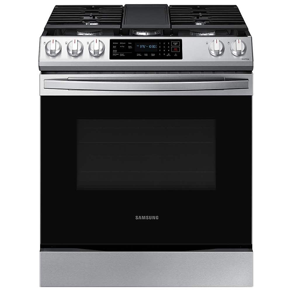 Front. Samsung - 6.0 cu. ft. Smart Slide-in Gas Range with Air Fry & Convection - Stainless Steel.