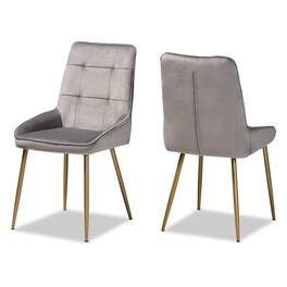 Baxton Studio - Gavino Modern Glam Velvet Fabric Upholstered and Gold Finished Metal 2-Piece Dining Chair Set - Grey/Gold