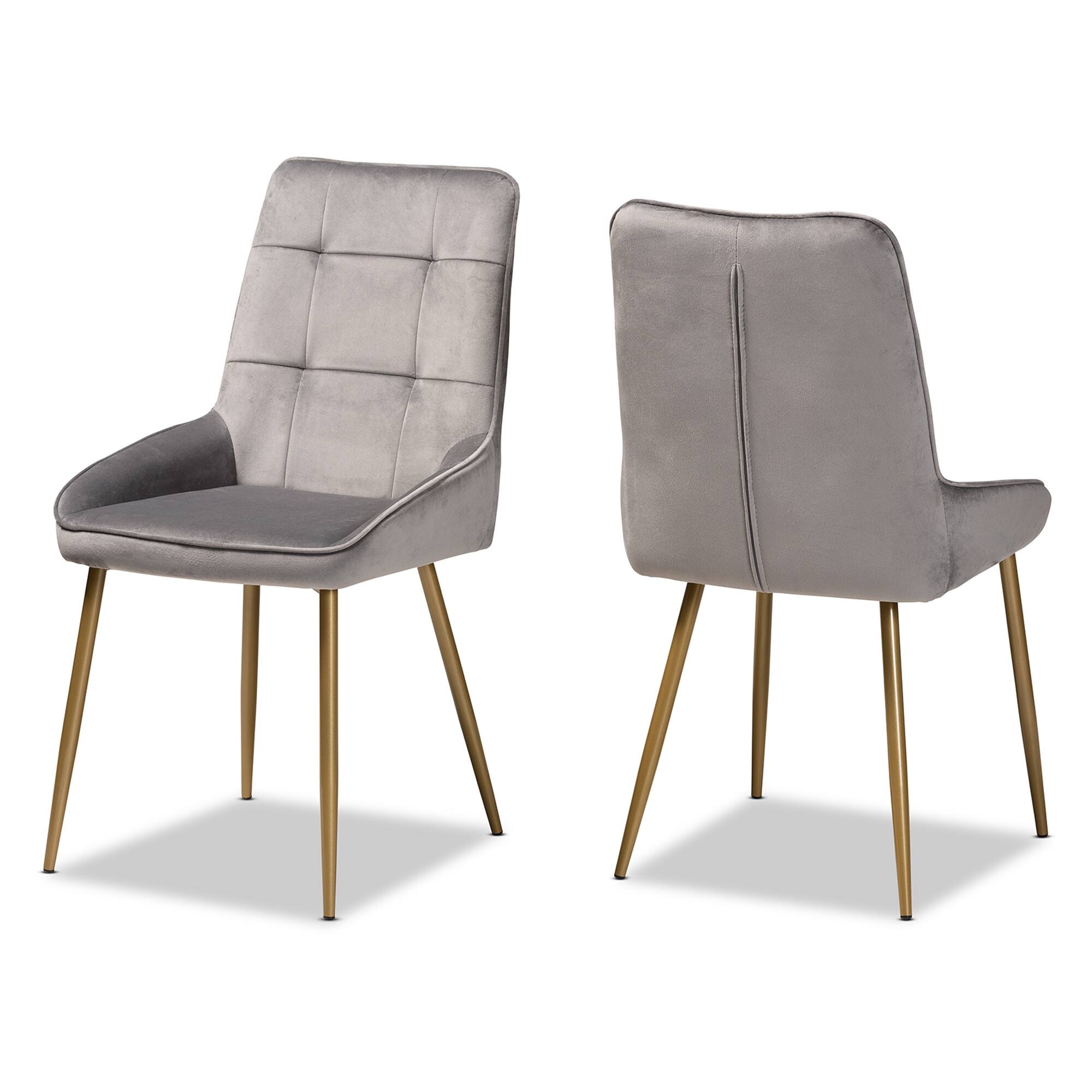 Front. Baxton Studio - Gavino Modern Glam Velvet Fabric Upholstered and Gold Finished Metal 2-Piece Dining Chair Set - Grey/Gold.