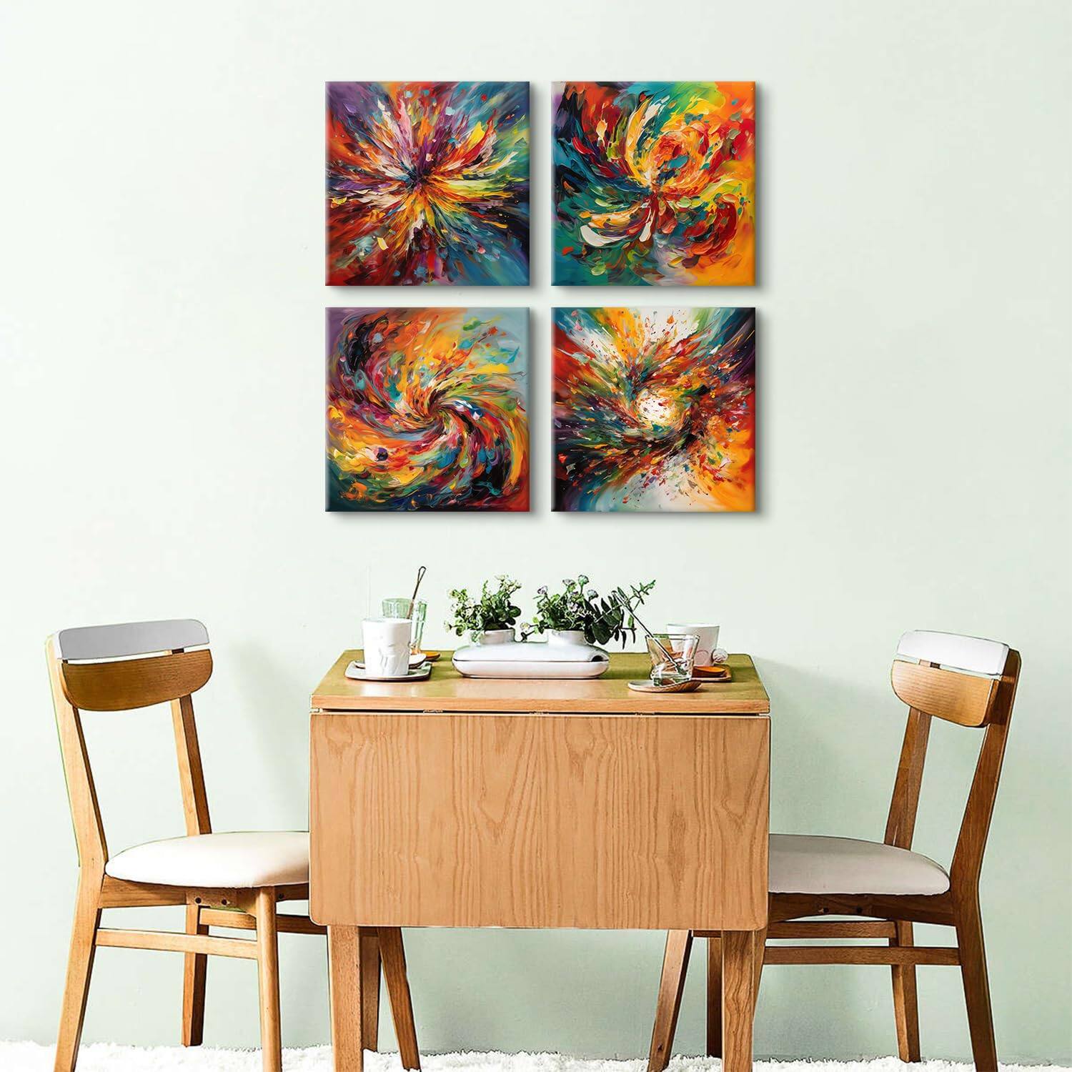Alt View 2. Hirose Alice - Abstract bright multi 【Abstract Colorful Wall Size】12x12 inch 4pcs(30x30 Modern pictures, spiral canvas - Sports 12x12in.