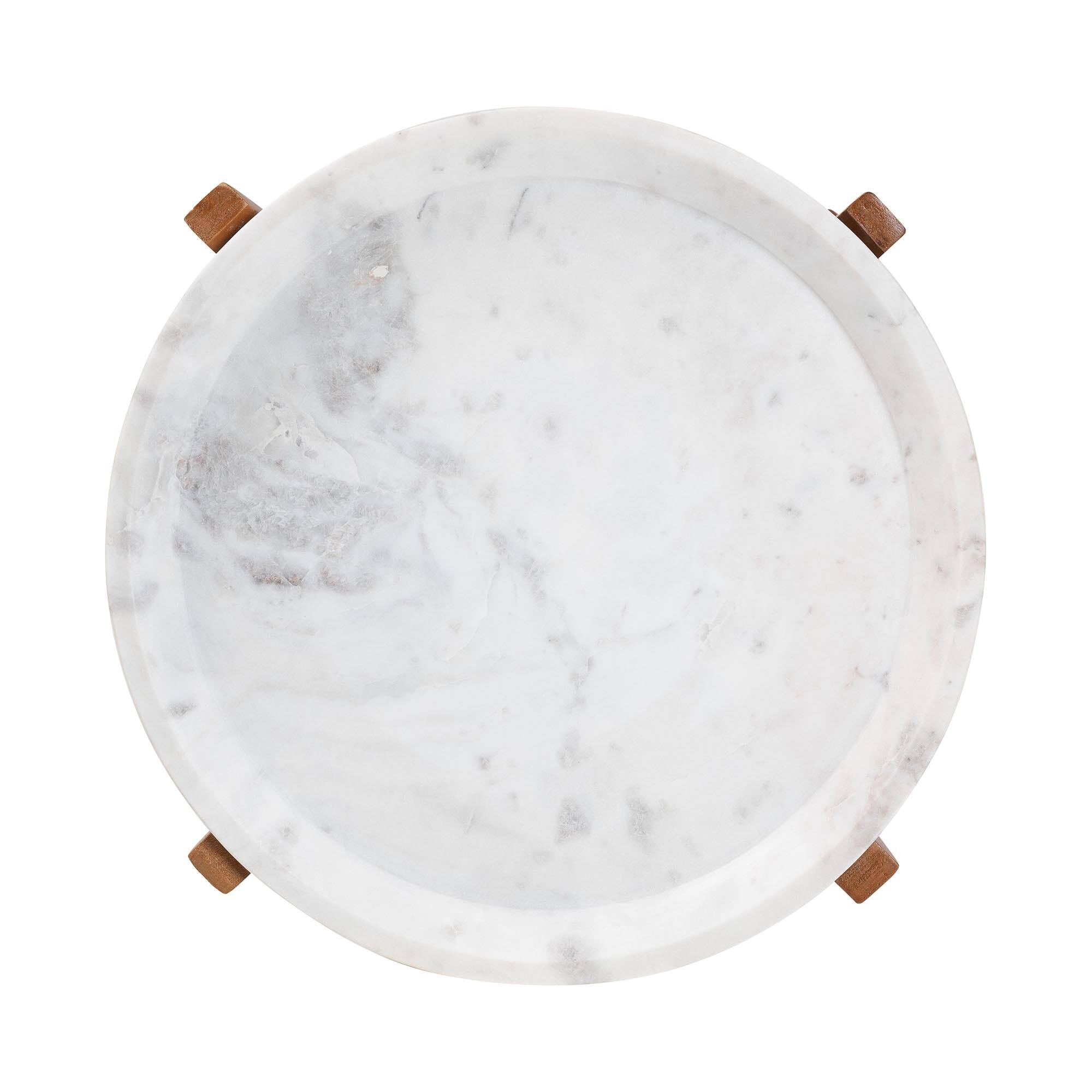 Left. Baxton Studio - Phaedra Round Marble End Table - Modern Accent Table with Mango Wood Frame and Tray Tabletop - Marble White/Walnut Brown.