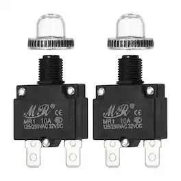Unique Bargains - 2pcs 10A Push Button Circuit Breaker, 125/250V AC,32V DC, Manual Reset Thermal Overload Protector, Waterproof Caps - Black