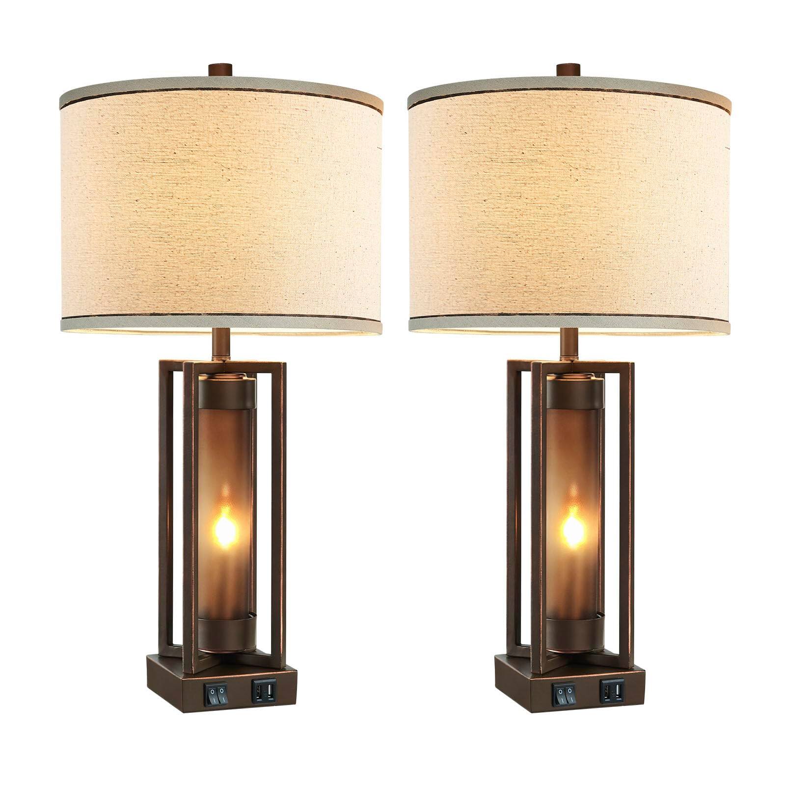 Alt View 5. Dazzling Pops - Rustic Table Lamps For Living Room Set Of With Usb C a Ports Farmhouse Vintage Nightstand Lamp Night Light - Black.