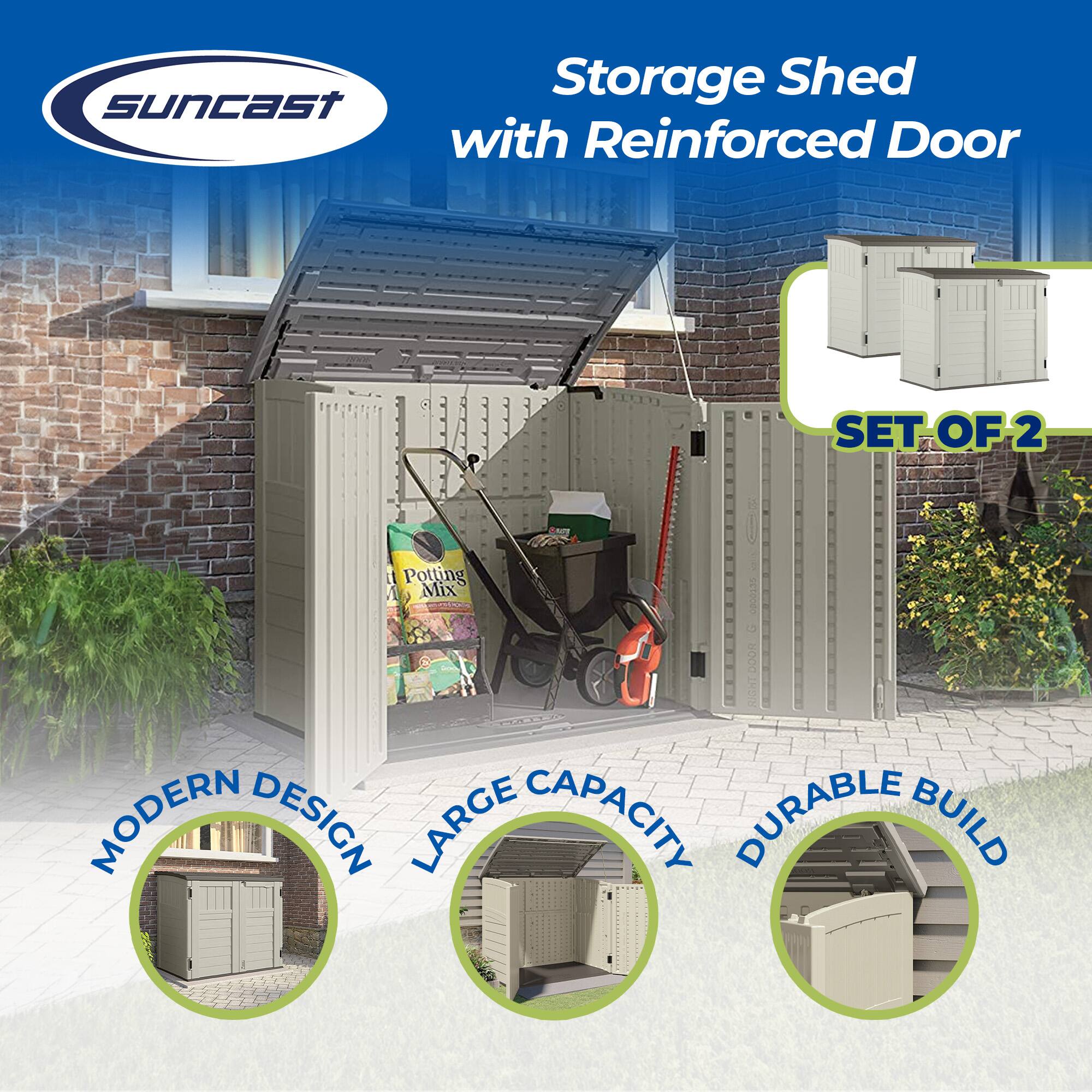 Storage Shed SunCast with Reinforced Door SET OF 2: Potting Mix, Modern Design, Large Capacity, Durable Build