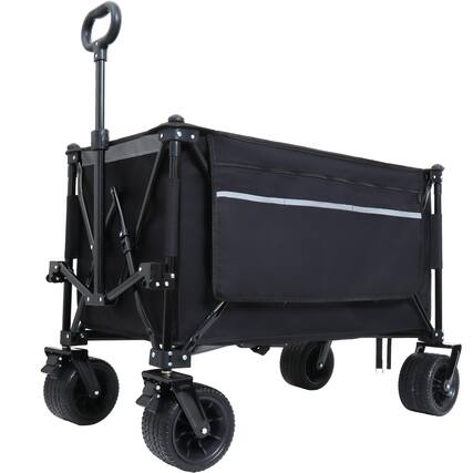 Front. APRILSOUL - Foldable Garden Cart with Heavy-Duty Wheels and 480lbs Load Capacity Portable Utility Wagon for Camping Sports black - Black.