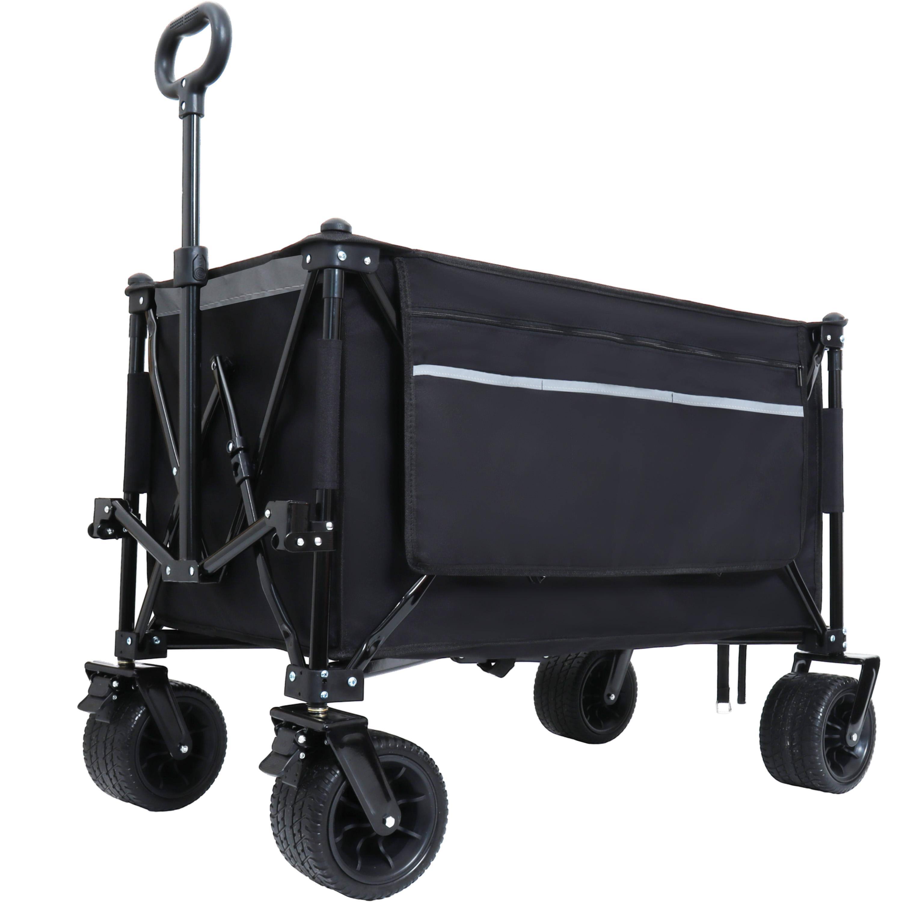 Front. APRILSOUL - Foldable Garden Cart with Heavy-Duty Wheels and 480lbs Load Capacity Portable Utility Wagon for Camping Sports black - Black.