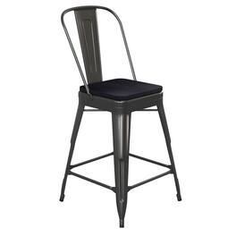 Emma + Oliver - Kam Metal Indoor-Outdoor Stool with Removable Back and All-Weather Polystyrene Seat - Black Seat/Black Frame