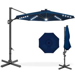 Best Choice Products - 10ft 360-Degree Solar LED Lit Cantilever Patio Umbrella, Outdoor Hanging Shade - Navy Blue
