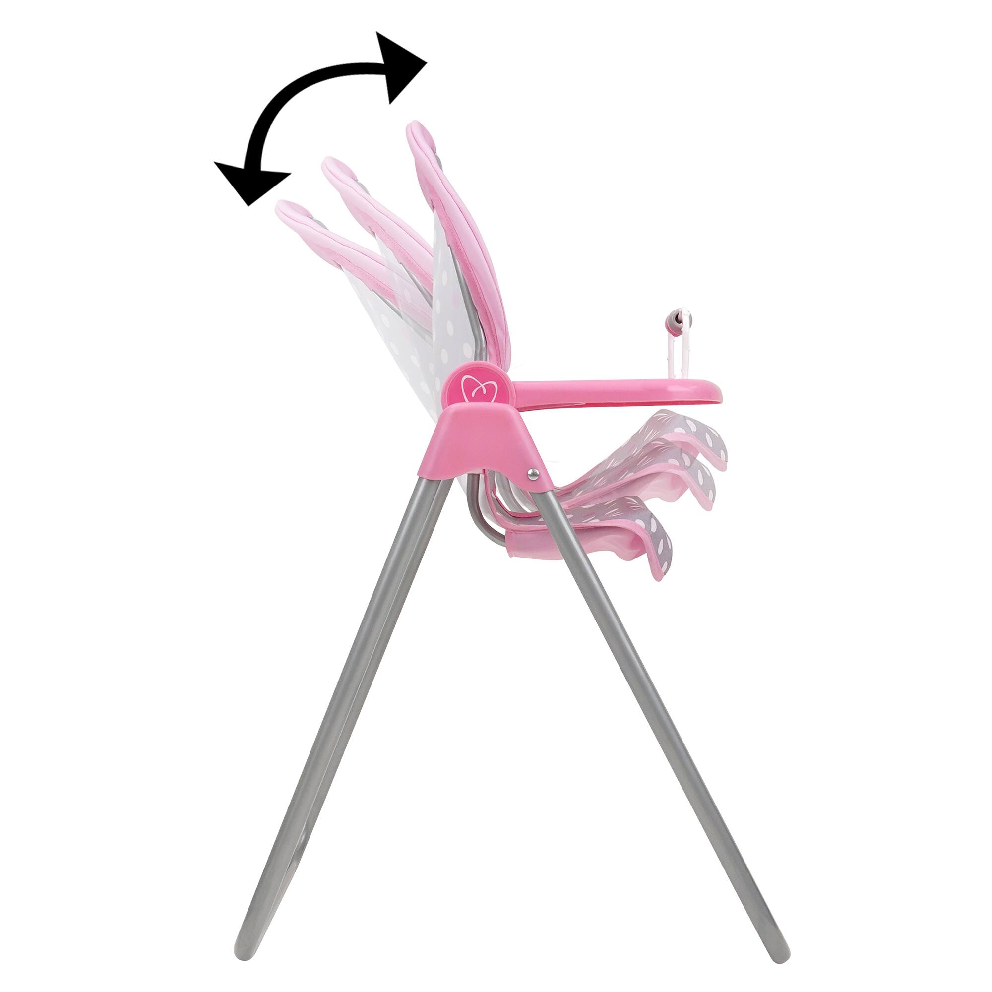 Angle. 509 Crew - 509 Crew - Cotton Candy Pink Foodie Doll Highchair in Grey Polka Dots Fits Dolls Up to 21".