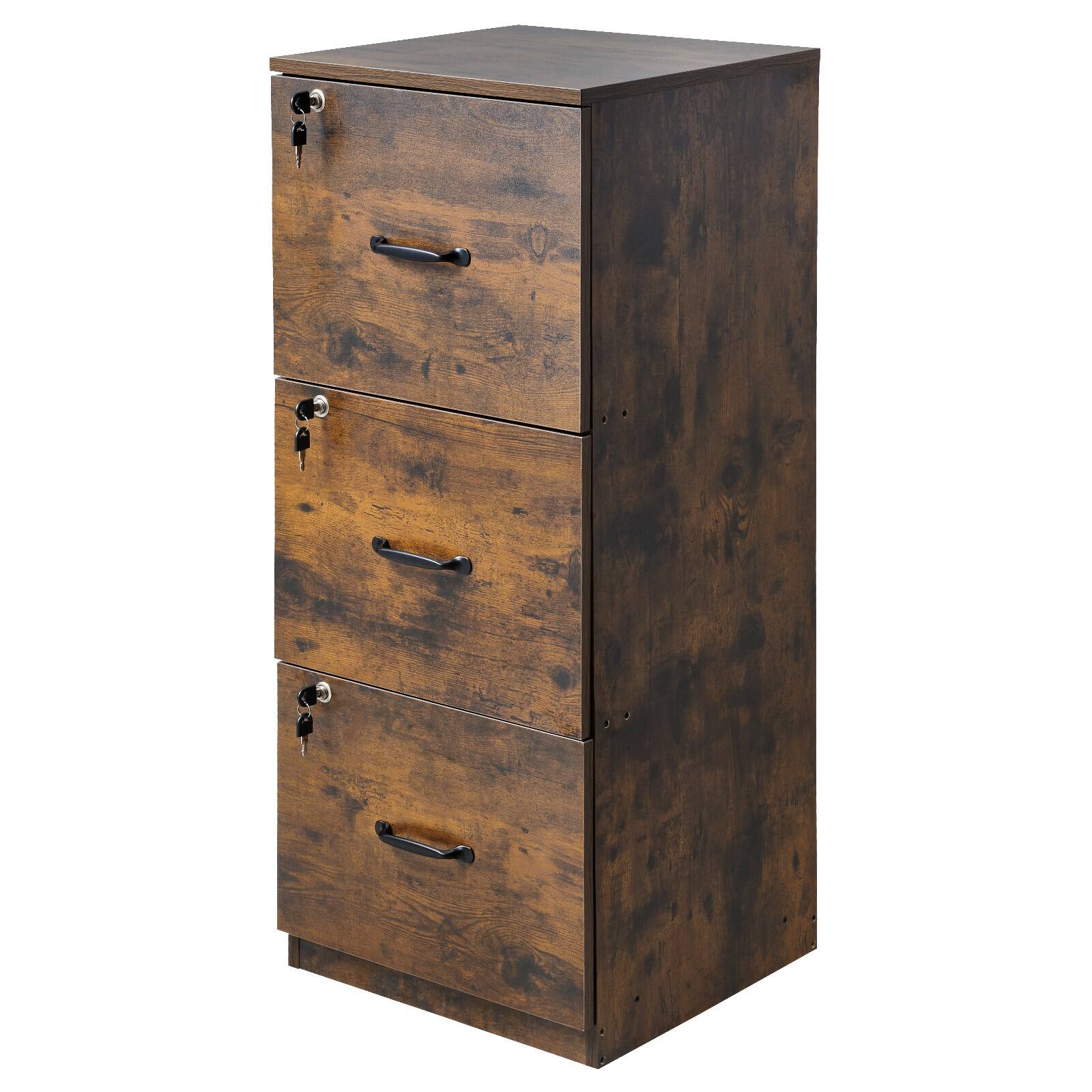 Alt View 5. VEVOR - 3 Drawer File Cabinet with Lock, Vertical Filing Storage Cabinets for Home Office, Heavy-Duty Locking Cabinet - Burnt Wood.