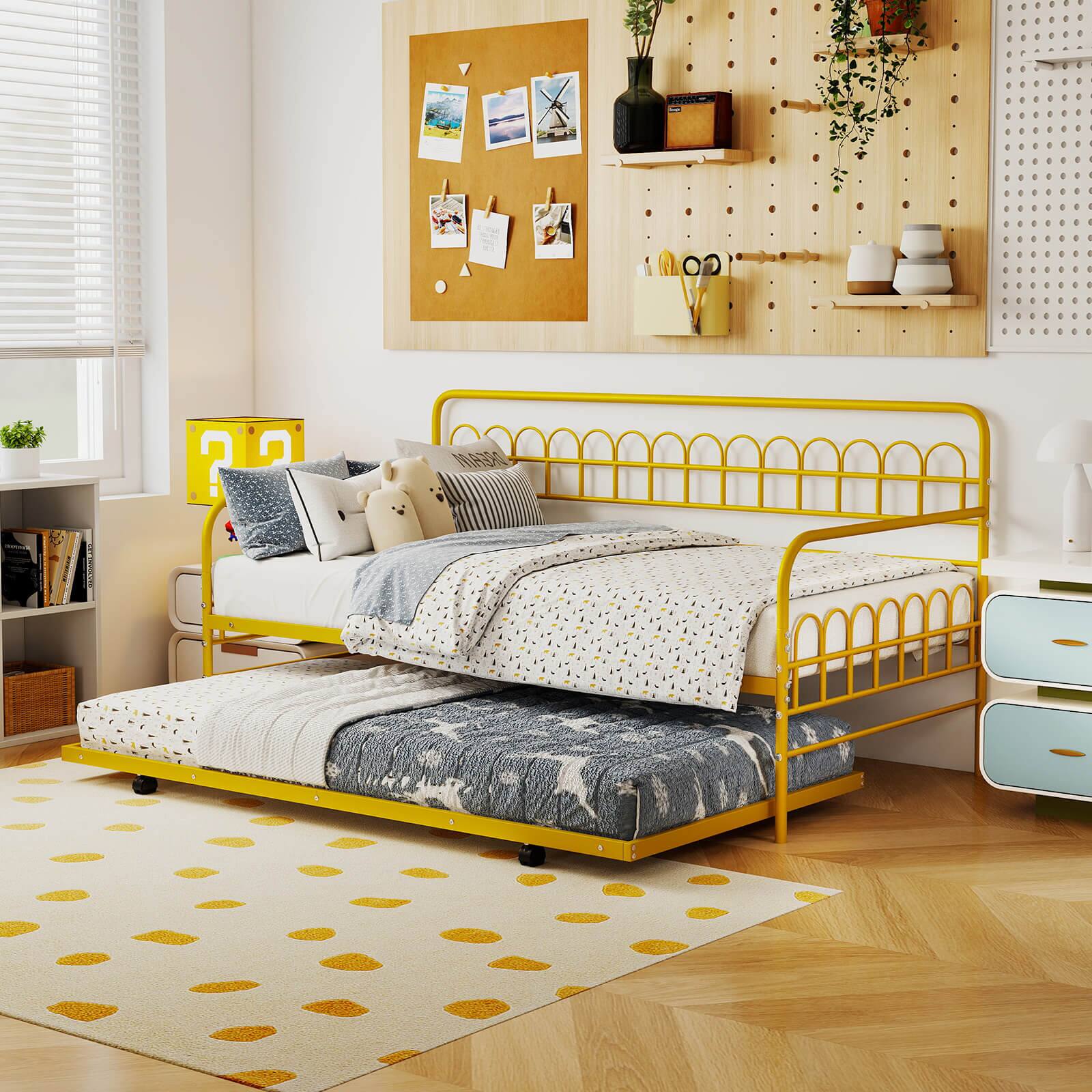 Alt View 2. Costway - Costway Twin Daybed Frame with Trundle, Space-Saving Pull-Out Trundle for Living Room - Gold.