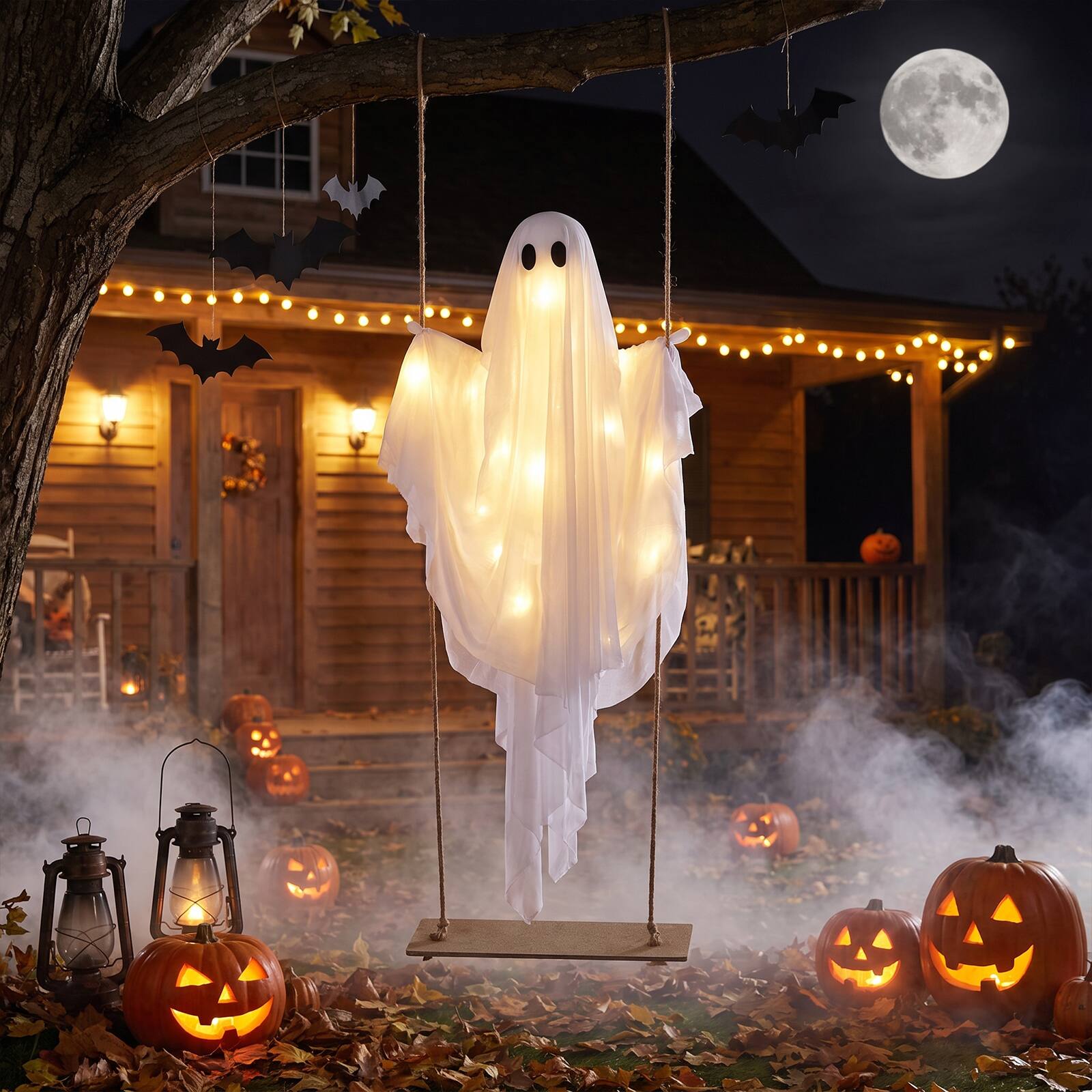 Alt View 3. Costway - Costway 5Ft Light-up Halloween Ghost with LED String Lights Remote Control 8 Modes for Yard - White.