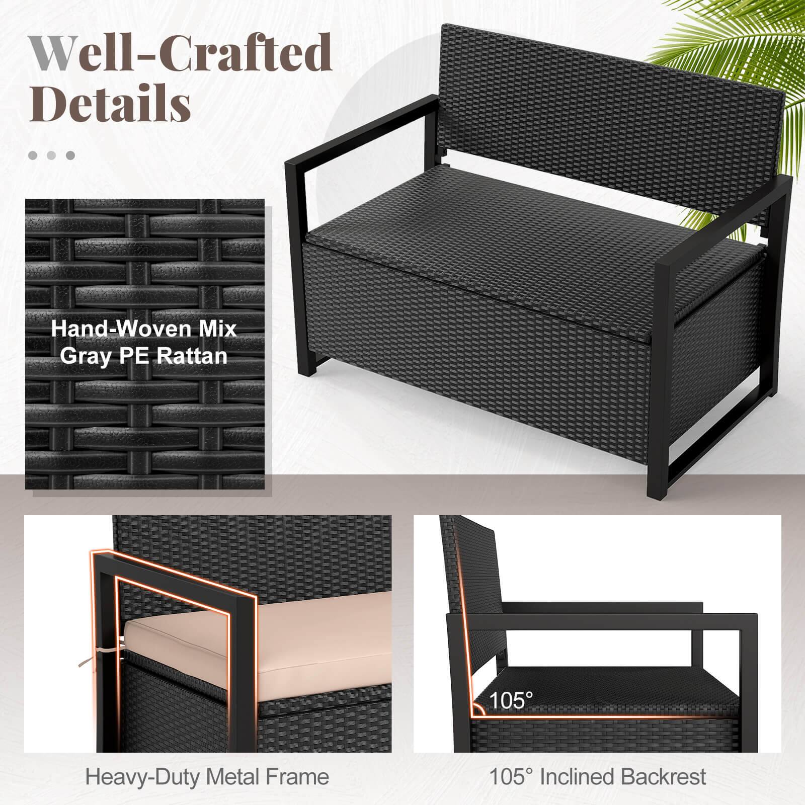 Well-Crafted Details

- Hand-Woven Mix Gray PE Rattan
- Heavy-Duty Metal Frame
- 105° Inclined Backrest