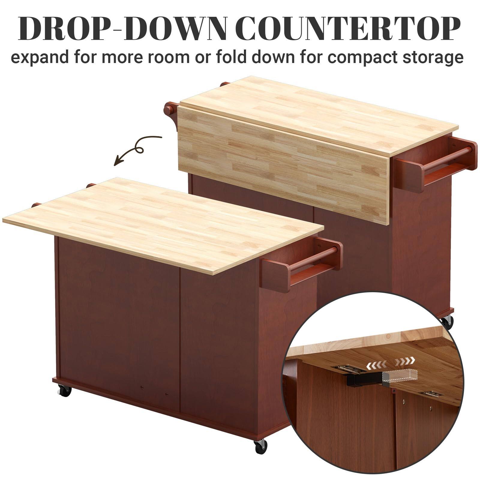 DROP-DOWN COUNTERTOP  
expand for more room or fold down for compact storage