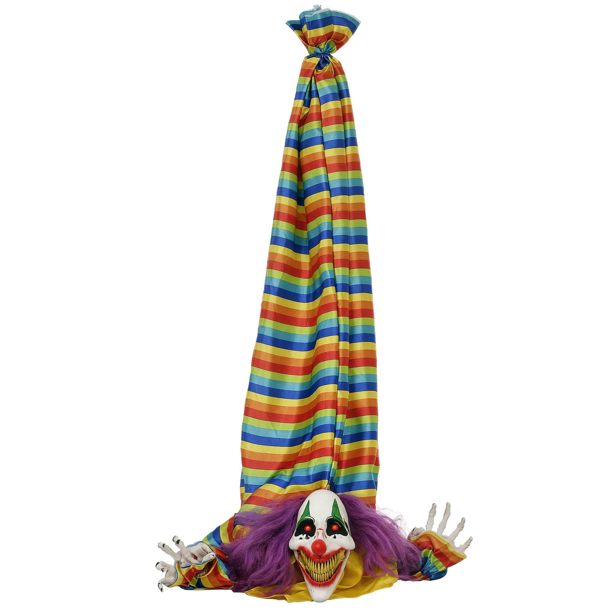 Front. Homcom - 3.8' Outdoor Halloween Decoration, Animatronic Hanging Clown Corpse, Animated Prop with Light Up Eyes & Clown Music - Multi-Colored.
