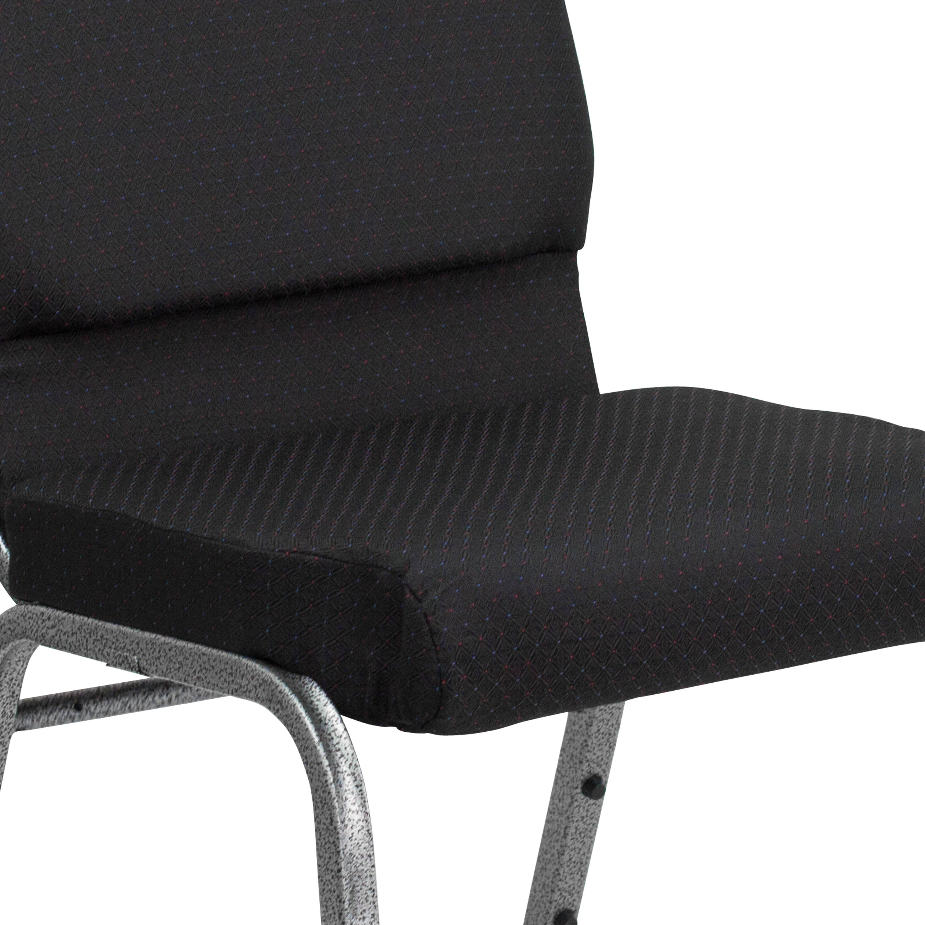Alt View 9. Emma + Oliver - 4 Pack 18.5''W Stacking Church Chair - Black Patterned Fabric/Silver Vein Frame.