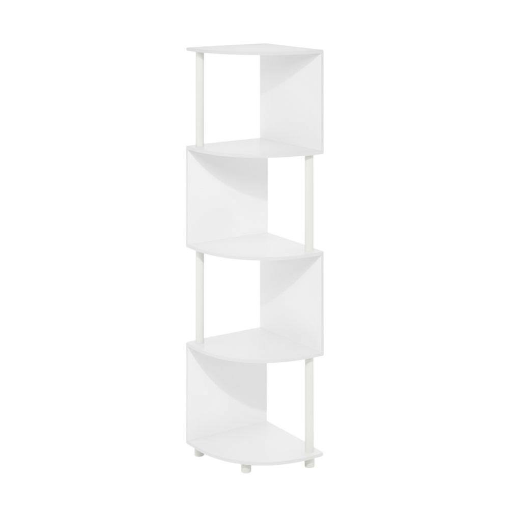 Back. FurniFact - White 4-Tier Zigzag Corner Shelf with Sturdy Wood Construction - White/White.