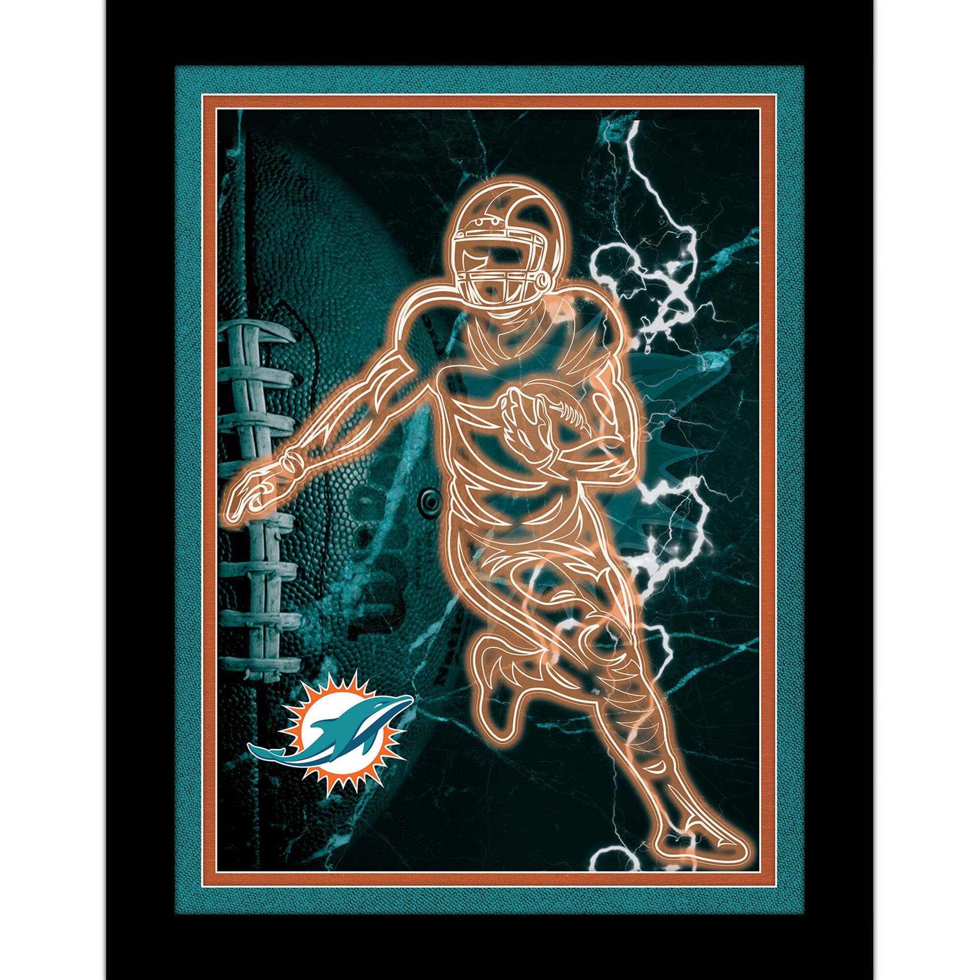 Black Miami Dolphins 12'' x 16'' Framed Neon Player Print