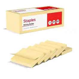 Staples - Recycled Sticky Notes, 2" x 1 1/2", Sunshine Collection, 100 Sheets/Pad, 12 Pads/Pack (S152YR/1252554) - Yellow