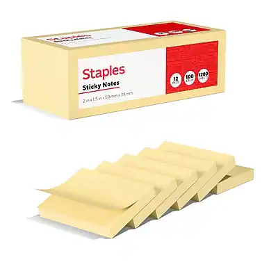 Staples Sticky Notes
2x15 50mm x 58mm
12 PACS
100 1200 MIT