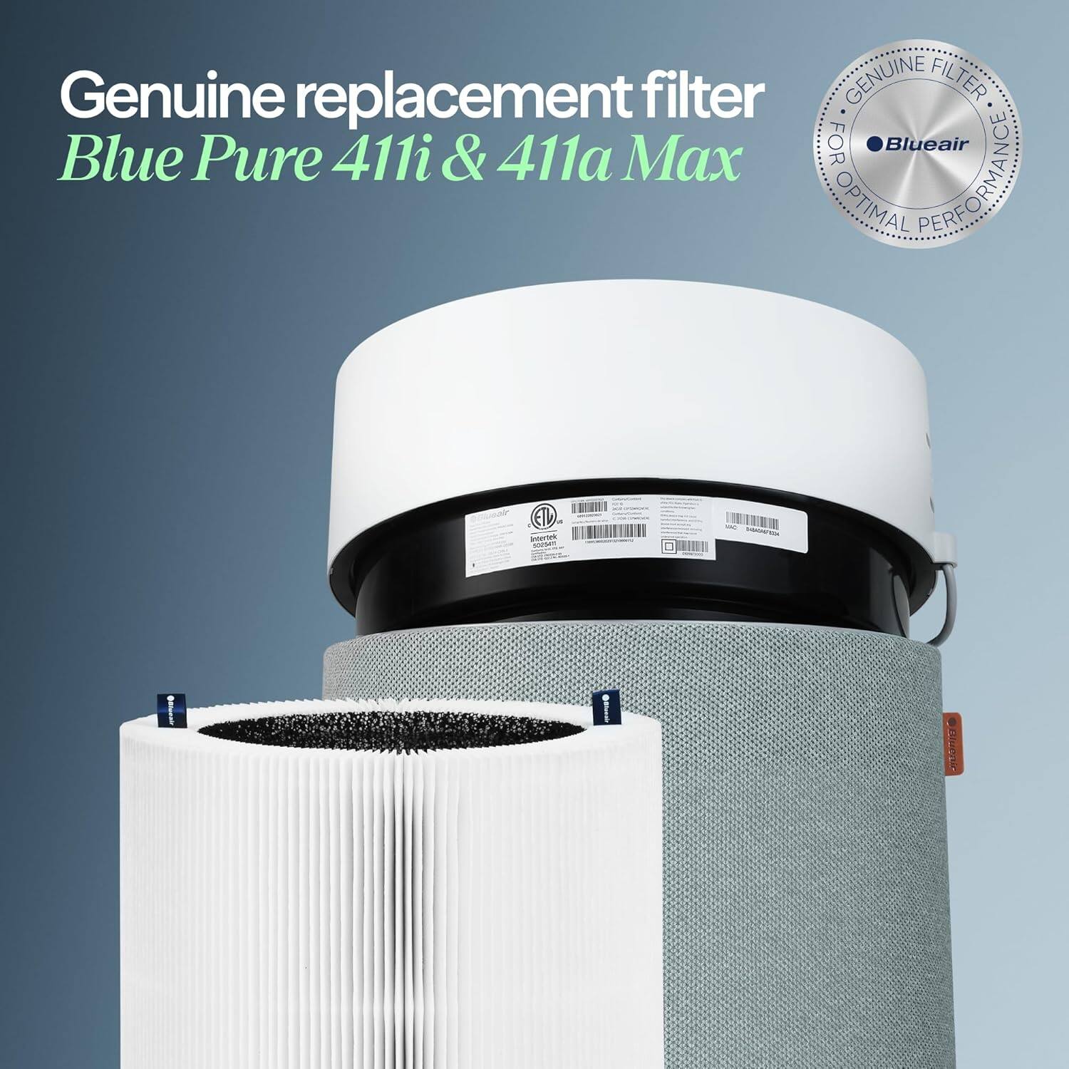 Genuine replacement filter  
Blue Pure 411i & 411a Max  
FOR OPTIMAL PERFORMANCE