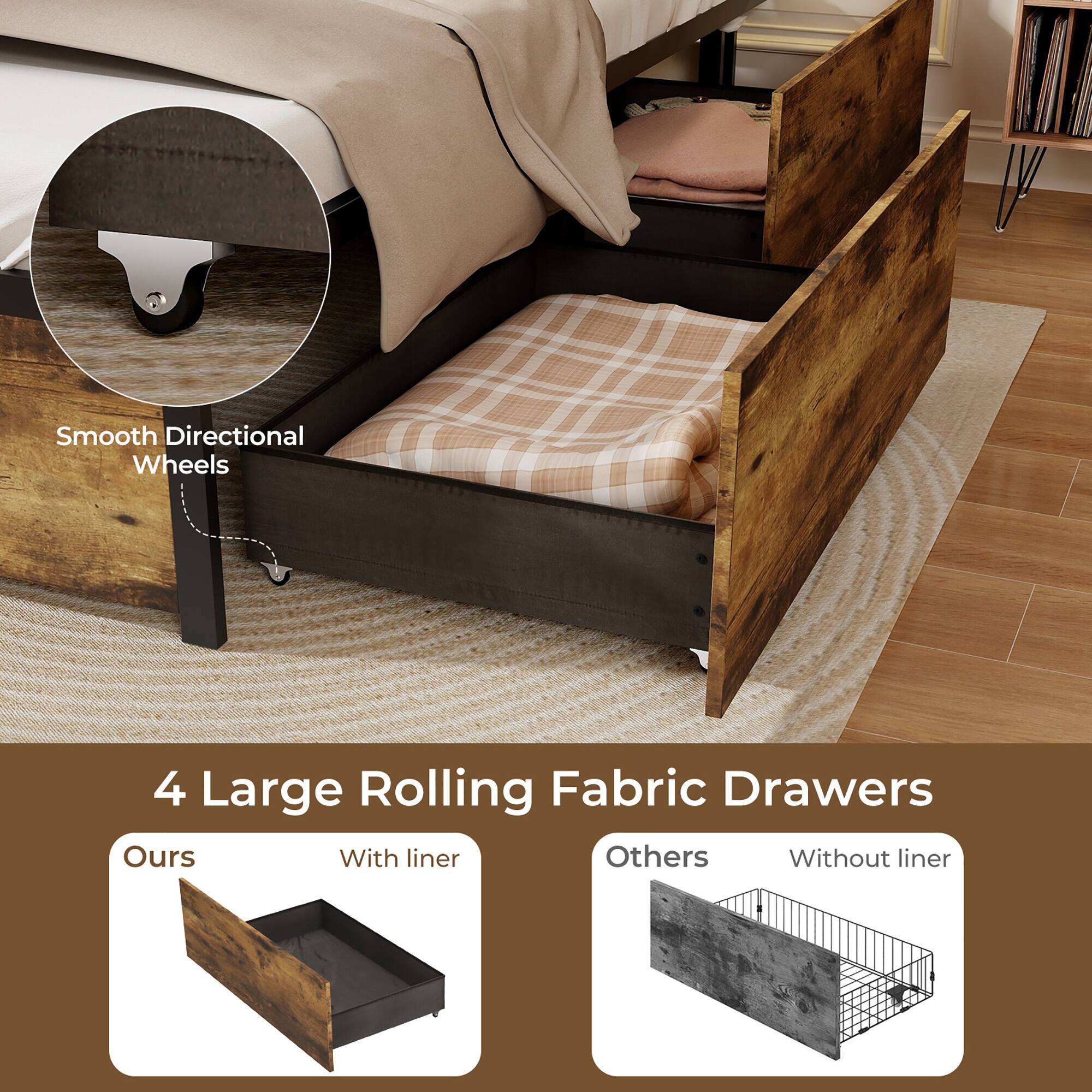 Smooth Directional Wheels

4 Large Rolling Fabric Drawers

Ours With liner

Others Without liner