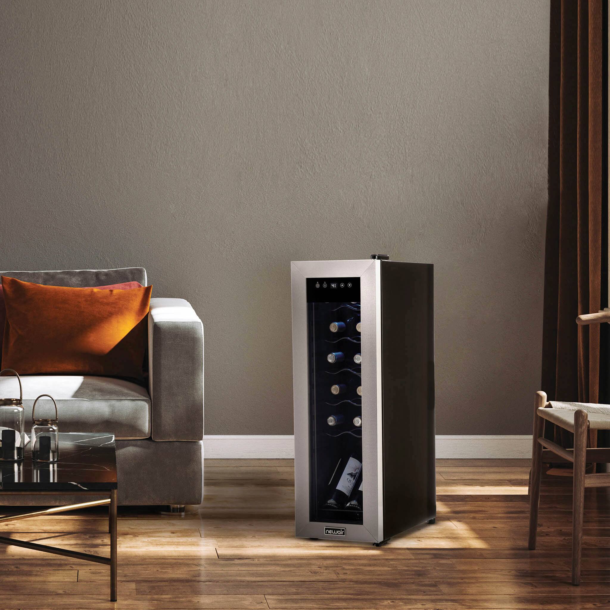 Left. NewAir - 12-Bottle Wine Cooler with Compressor Cooling - Stainless Steel.