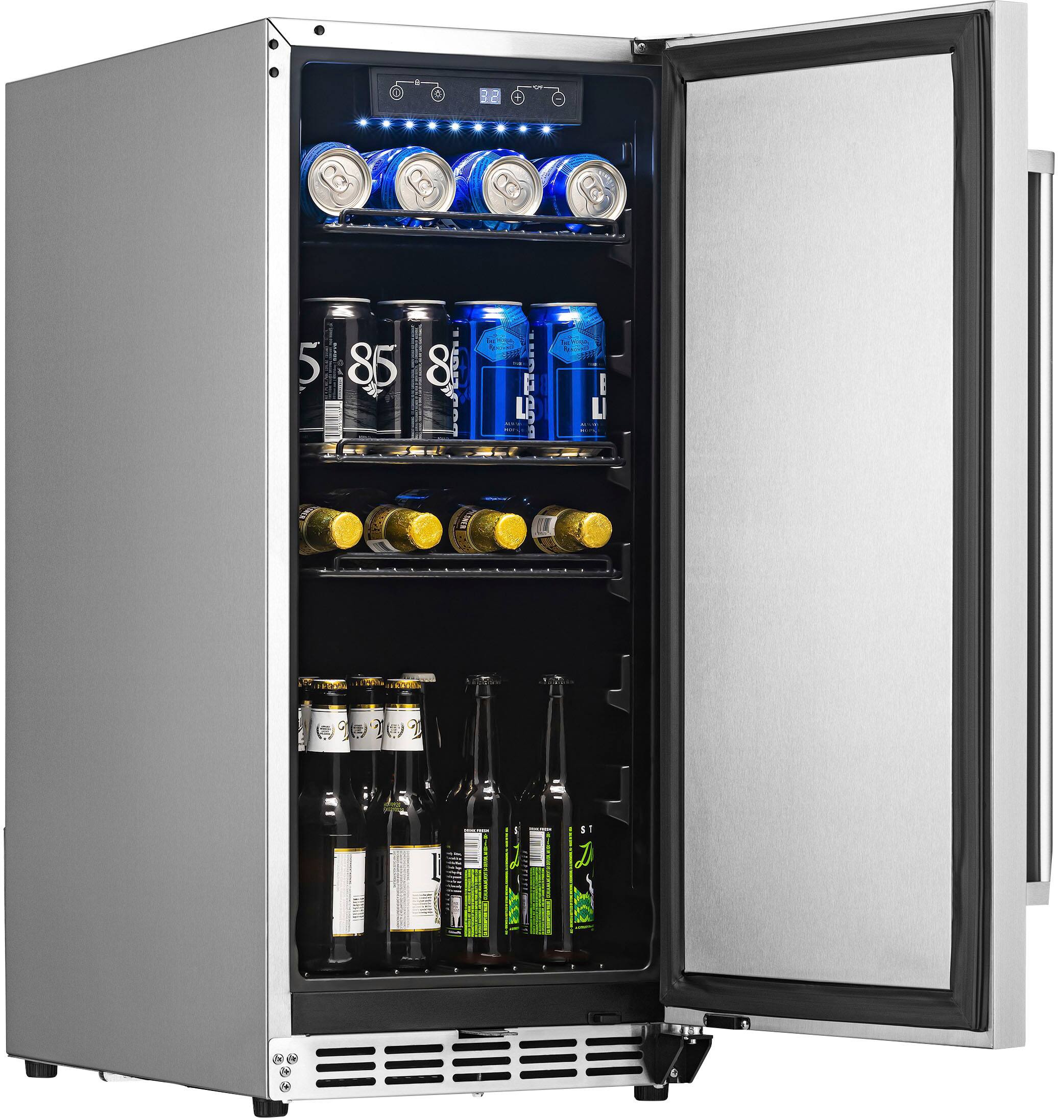 Angle. NewAir - 90-Can Built-In Commercial Grade Wine and Beverage Cooler with Weatherproof Design for Indoor or Outdoor Use - Stainless Steel.