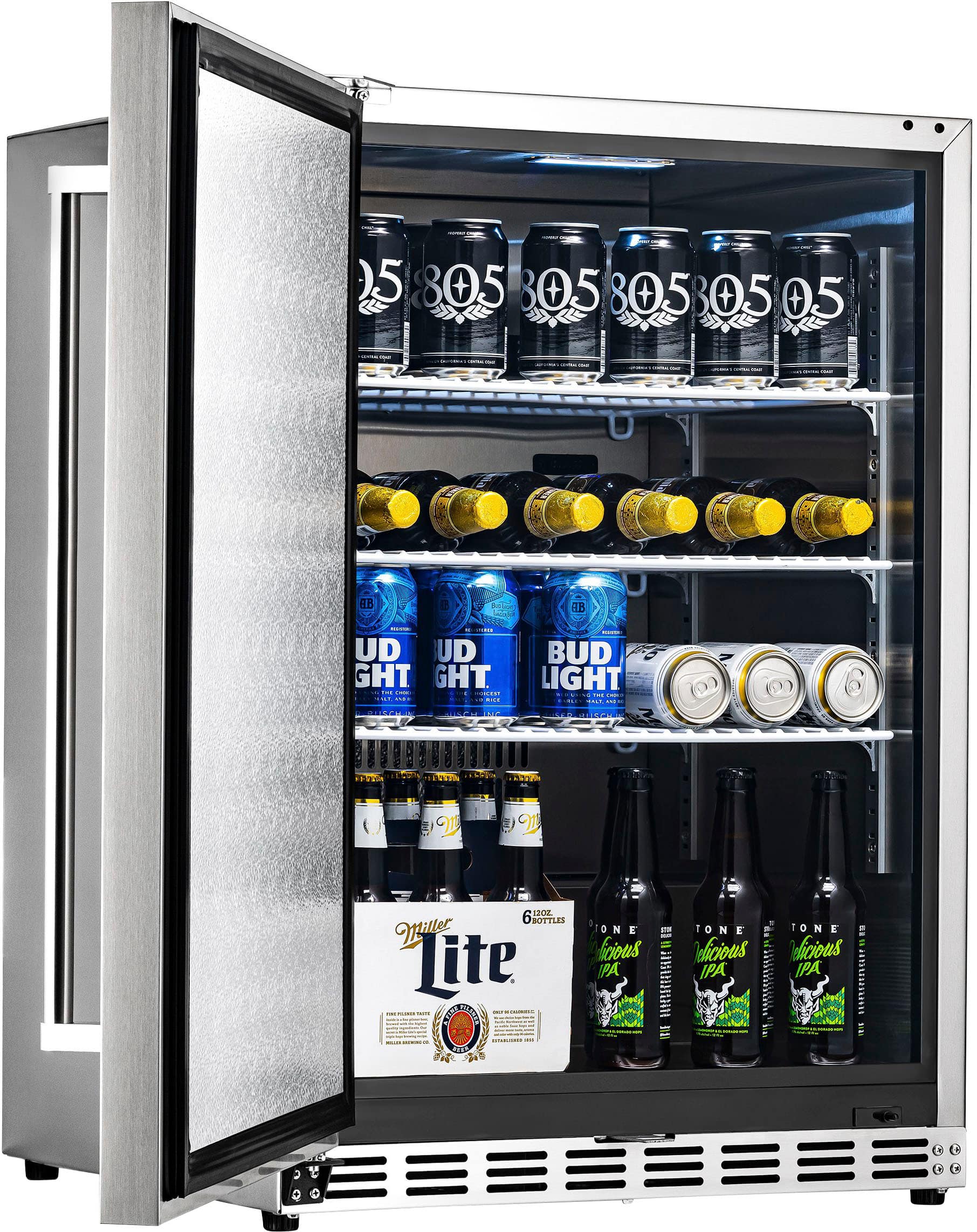 Angle. NewAir - 160-Can Built-In Commercial Grade Wine and Beverage Cooler with Weatherproof Design for Indoor or Outdoor Use - Stainless Steel.