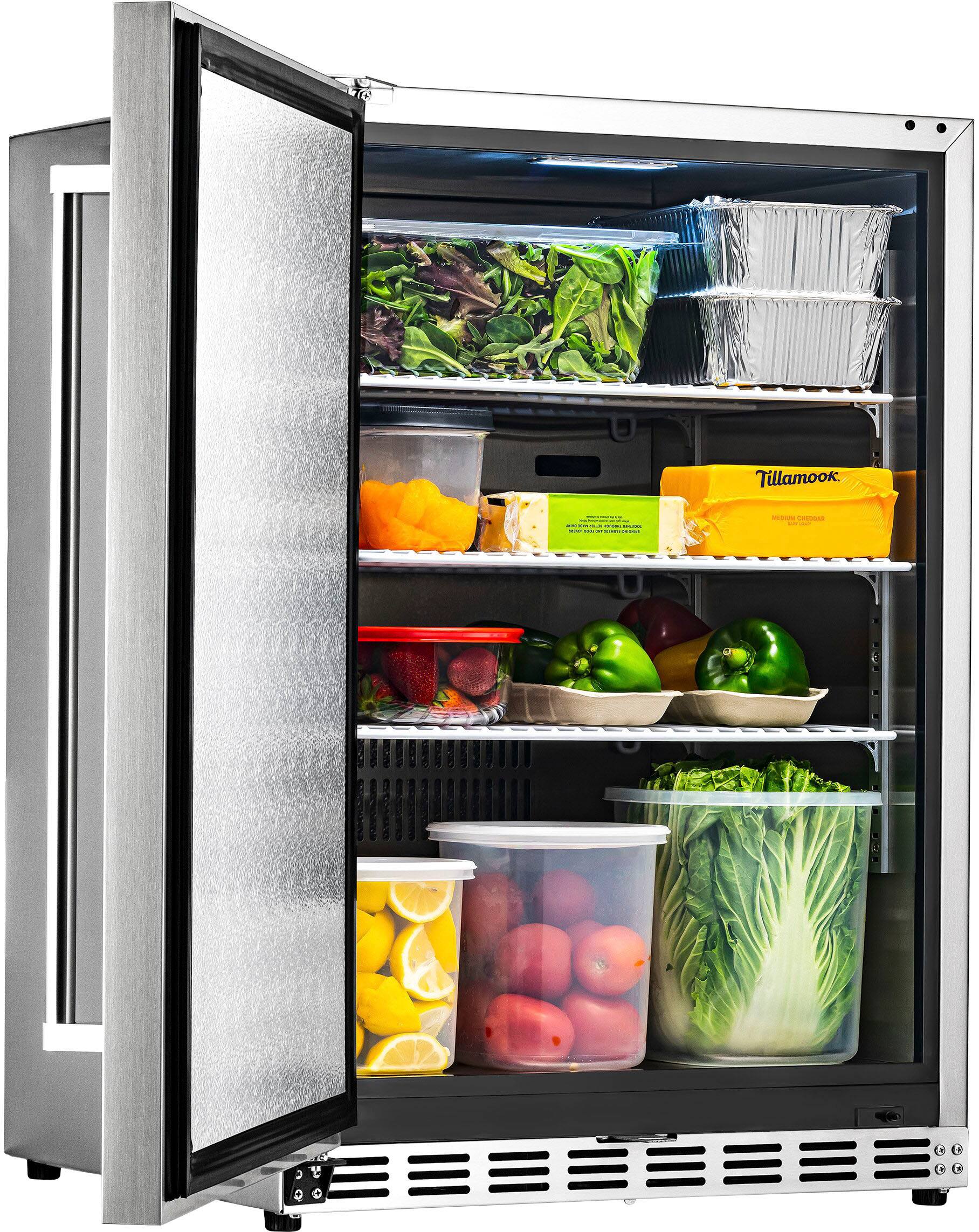 Left. NewAir - 160-Can Built-In Commercial Grade Wine and Beverage Cooler with Weatherproof Design for Indoor or Outdoor Use - Stainless Steel.