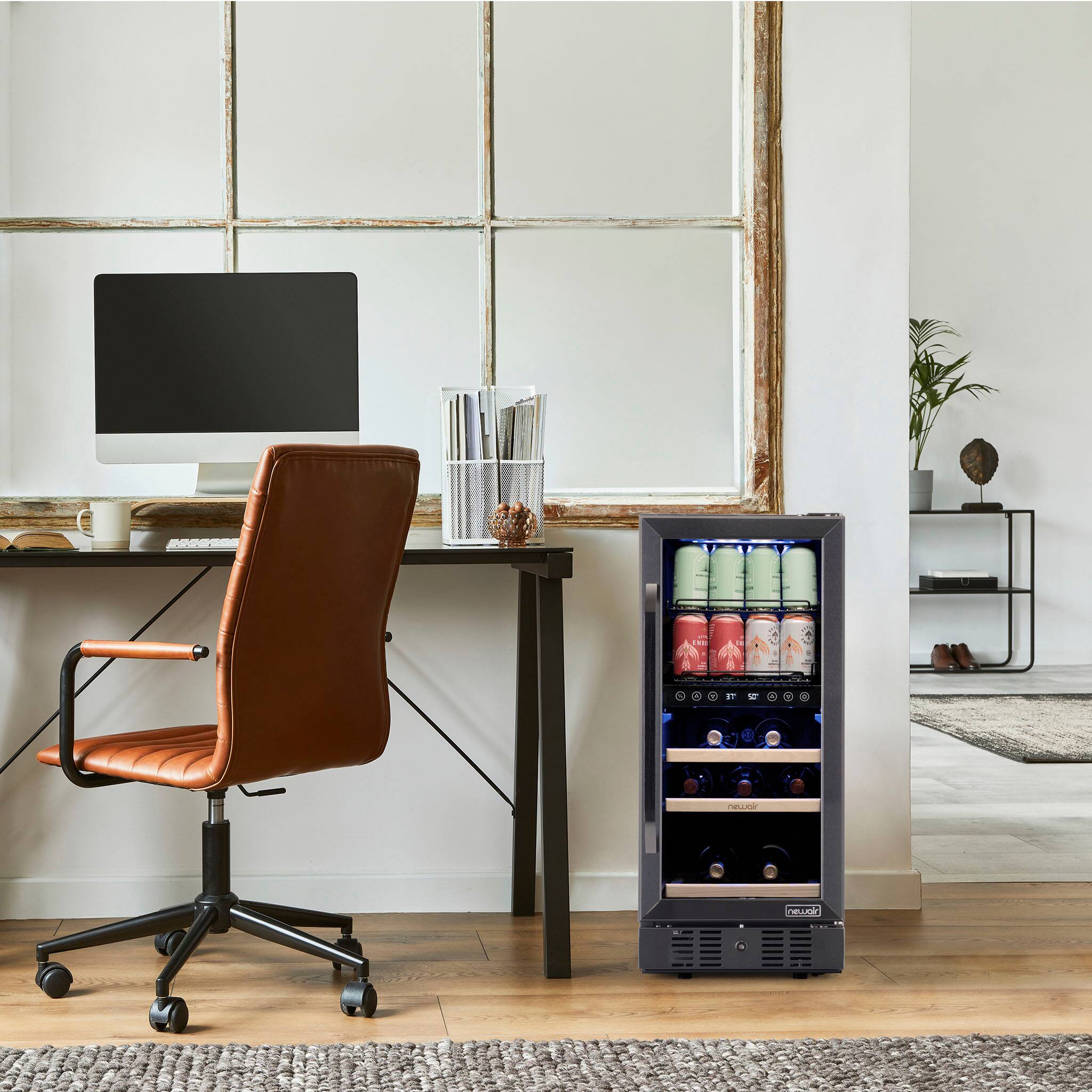 Alt View 14. NewAir - 13-Bottle and 48-Can Built-in Dual Zone Beverage Cooler with SplitShelf - Black Stainless Steel.