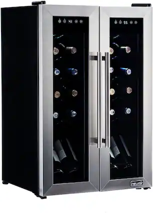 Front. NewAir - 24-Bottle Dual Zone Wine Cooler with French Doors - Stainless Steel.