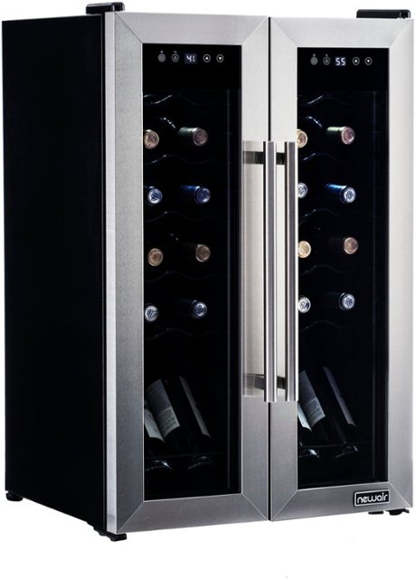 NewAir – 24 Bottle Dual Zones Wine Cooler with French Door, Double-Layer Glass Door, Digital Temperature Control, Removable Racks – Stainless steel