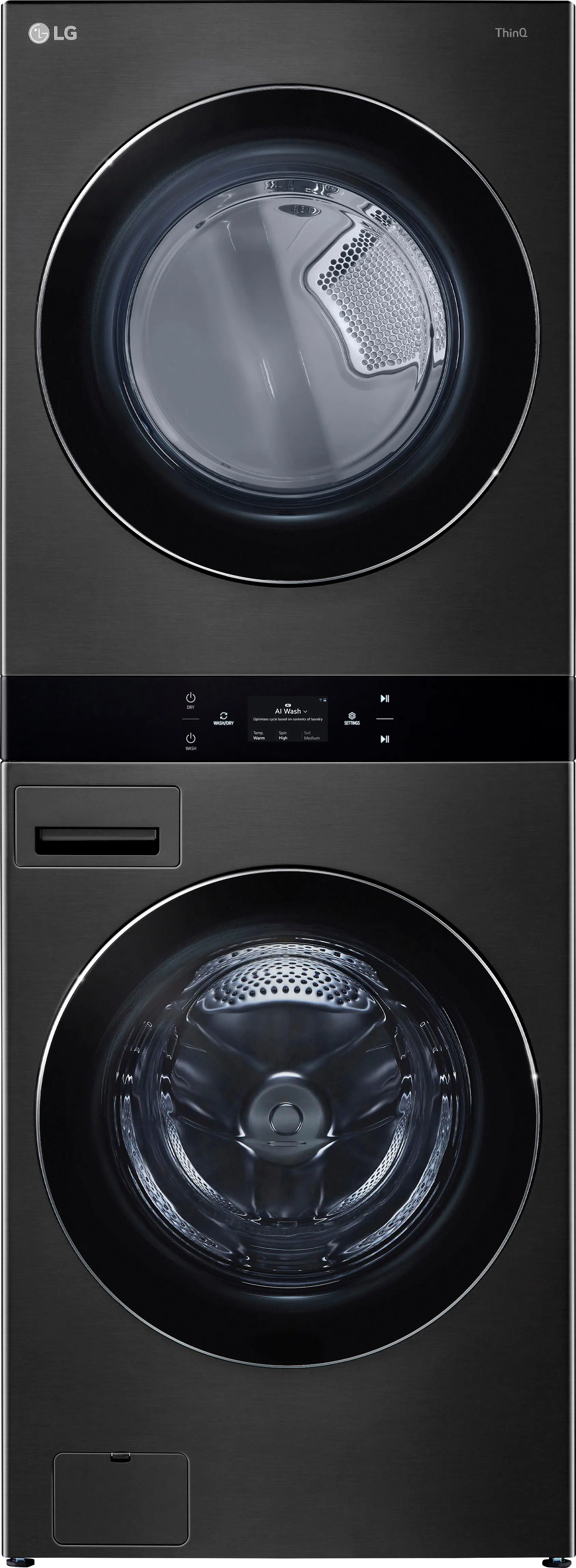 Front. LG - 5.0 Cu. Ft. HE Smart Front Load Washer and 7.4 Cu. Ft. Electric Dryer WashTower with Steam and Center Control - Black Steel.