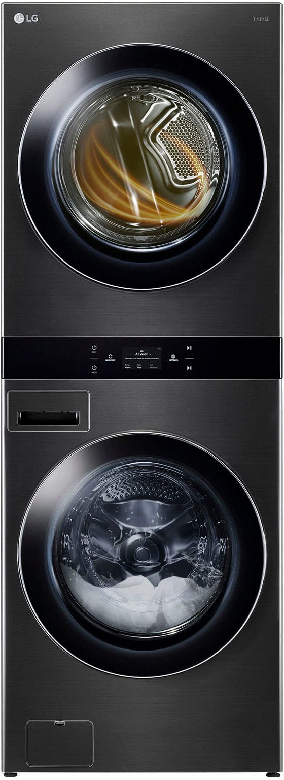 Alt View 13. LG - 5.0 Cu. Ft. HE Smart Front Load Washer and 7.4 Cu. Ft. Electric Dryer WashTower with Steam and Center Control - Black Steel.