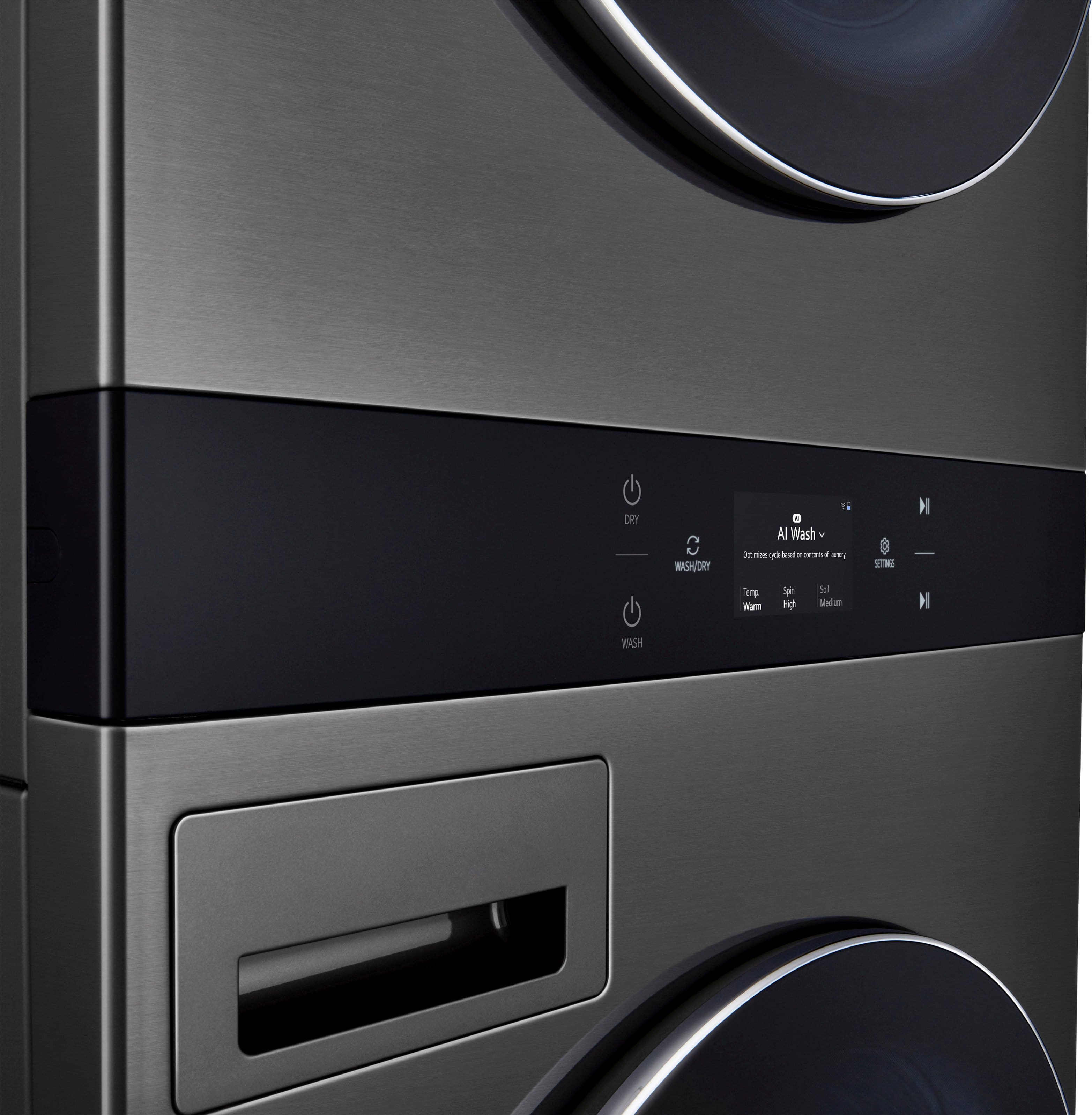 Alt View 23. LG - 5.0 Cu. Ft. HE Smart Front Load Washer and 7.4 Cu. Ft. Electric Dryer WashTower with Steam and Center Control - Black Steel.